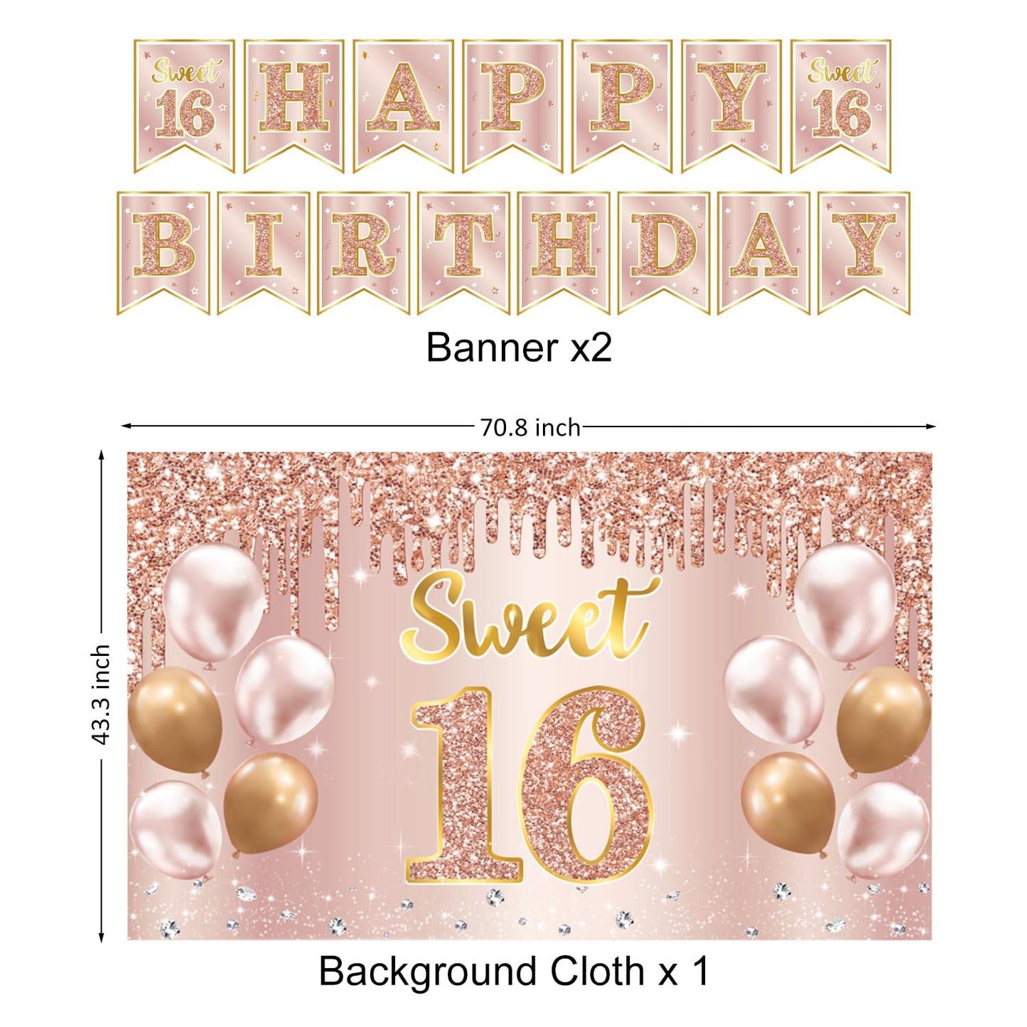 Sweet 16 Party Decorations – 16th Birthday Decorations Backdrop, Banner, Honeycomb Centerpieces
