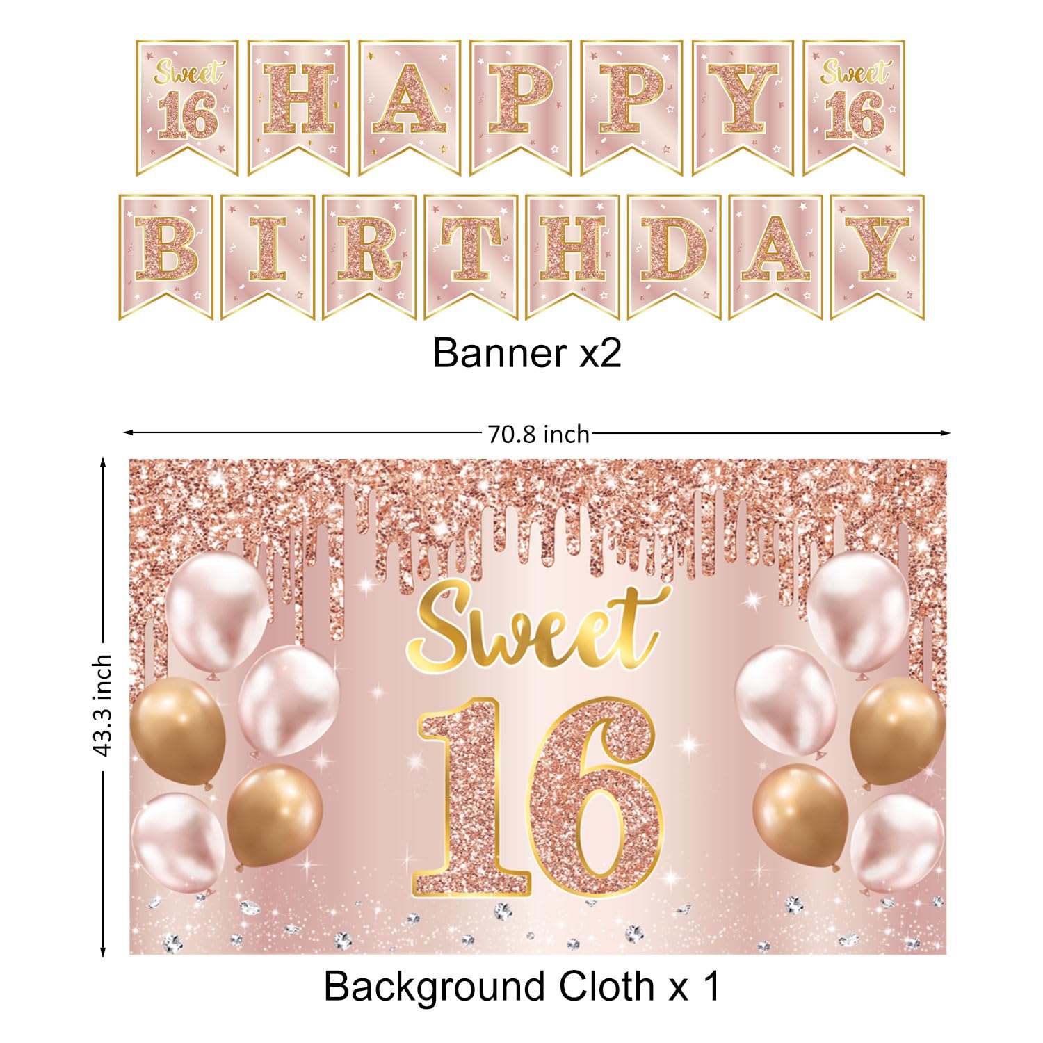 Sweet 16 Party Decorations – 16th Birthday Decorations Backdrop, Banner, Honeycomb Centerpieces