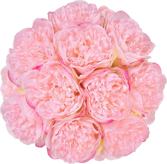 U'Artlines 2 Bouquet 10 Heads Artificial Peony Silk Flower Leaf Home Office Wedding Party Festival Bar Decor (Pink)