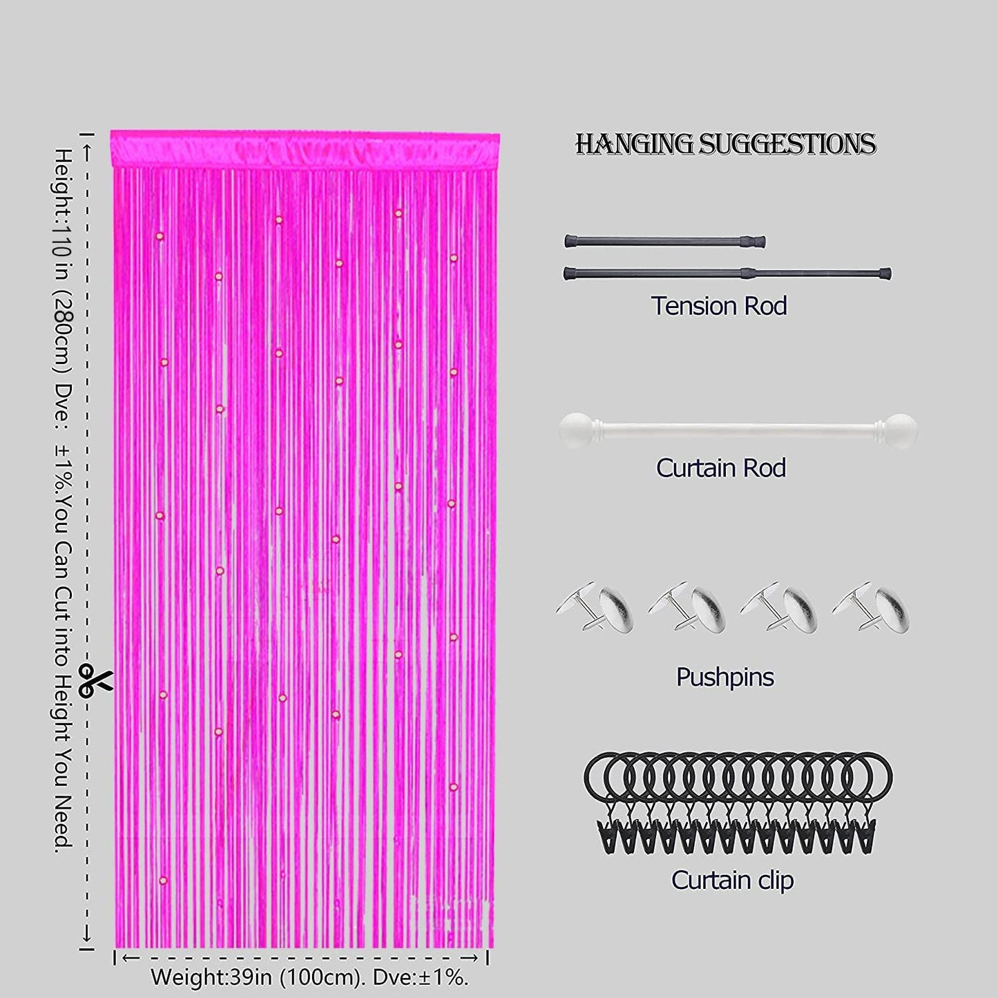 Beaded Doorway Curtain Door Beads Dense String Curtains Fringe Hippie Perfect for Wall Hanging Decor Room Divider Privacy Doors Window Closet Doorways Decorations (100x280cm,Rose)