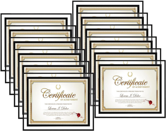 Rempry 8.5x11 Picture Frame Set of 12, Black Glass Photo Frames 8.5 by 11 for Certificate Diploma Document, Vertical or Horizontal Tabletop Display