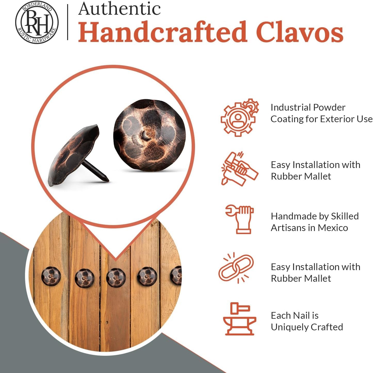 50 Pack 1.5" Round Head Iron Clavos Decorative Nails – Oil Rubbed Bronze – Handmade Rustic Round Fasteners for Farmhouse Shutters, Faux Wood, Barn Doors, Shutters, Gates – Ornamental Wood Accent