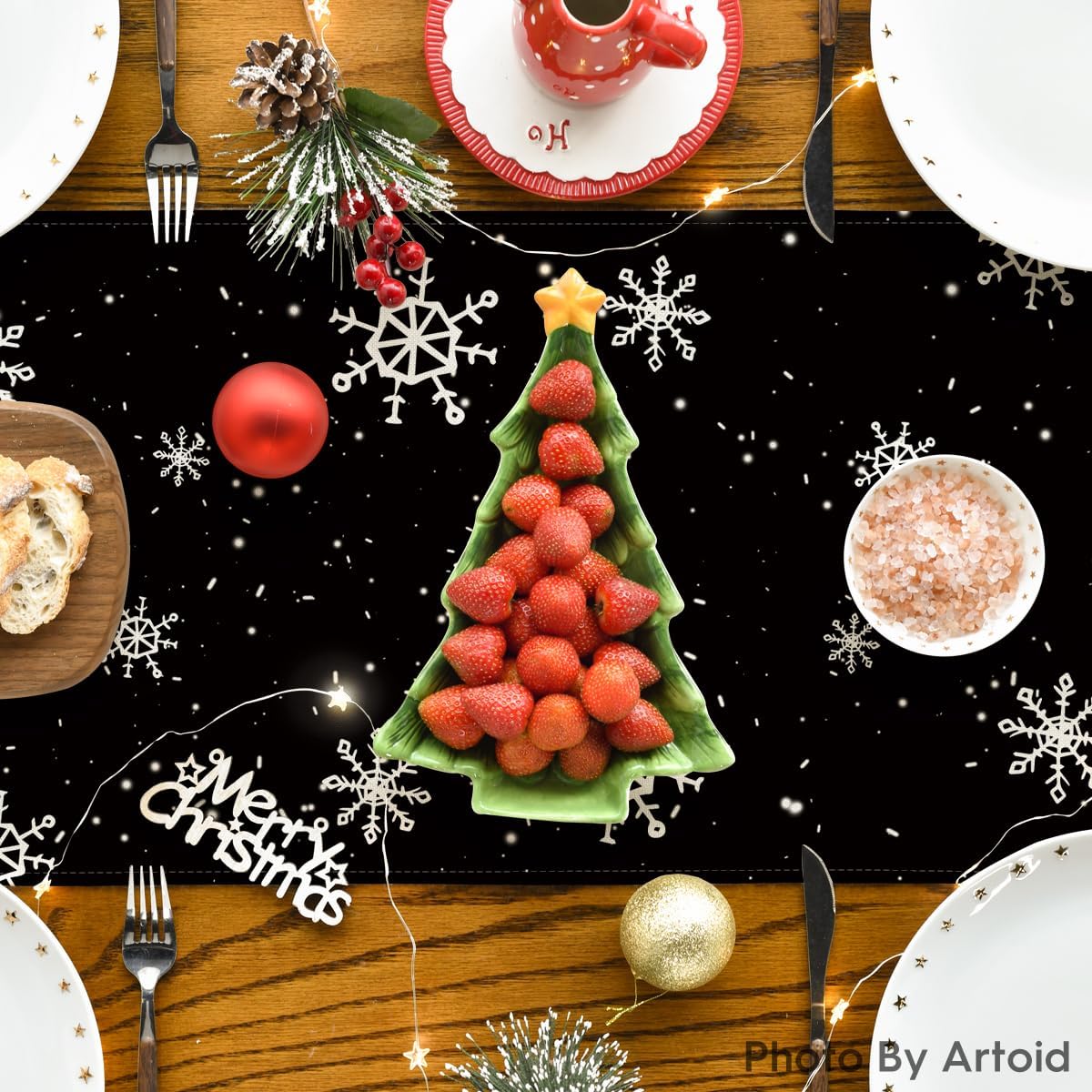 Artoid Mode Black Snowman Snowflake Let it Snow Winter Table Runner, Christmas Kitchen Dining Table Decoration for Home Party Decor 13x60 Inch