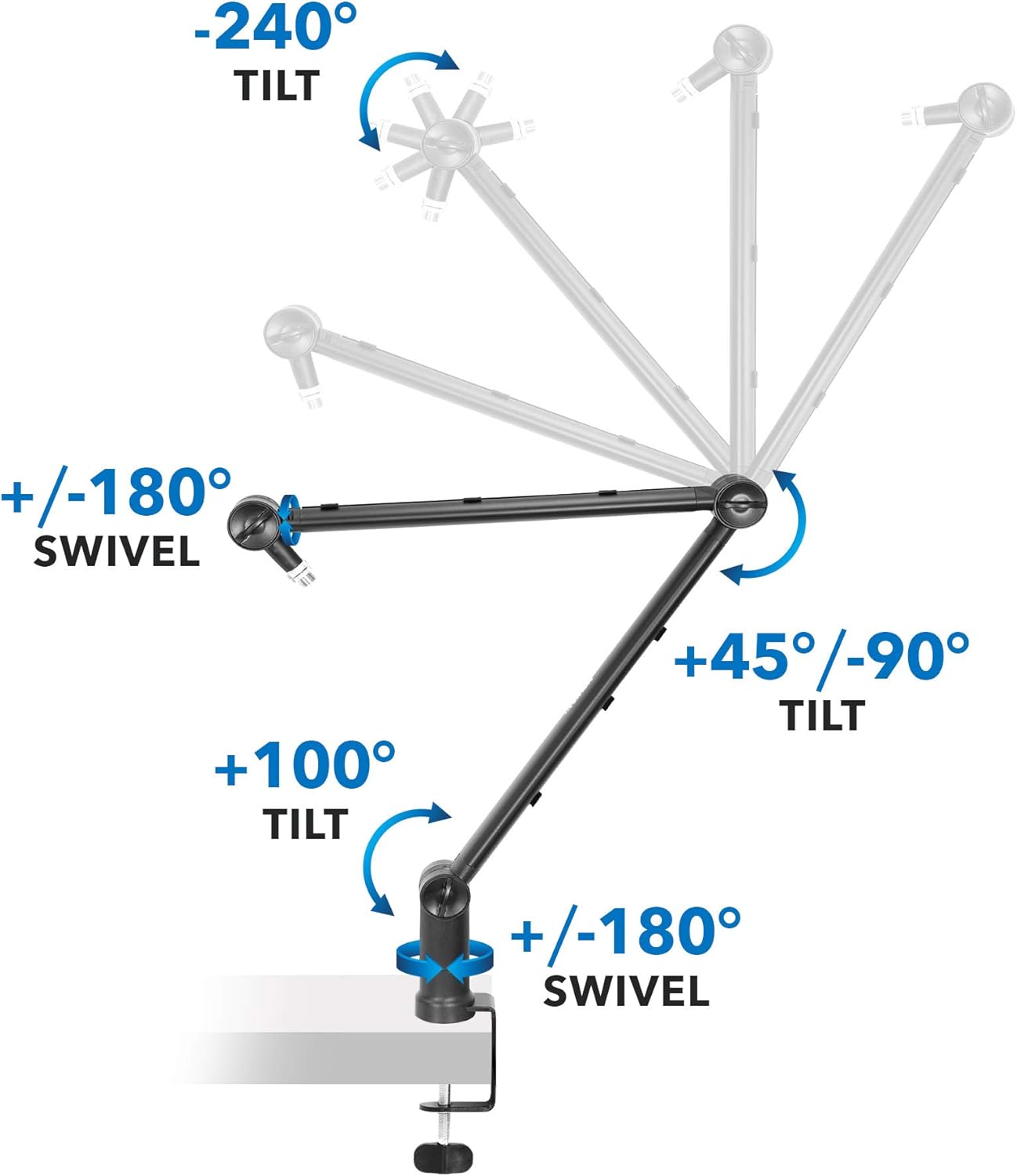 MOUNT-IT! Adjustable Microphone Boom Arm [3/8?™â€?to 5/8?™â€?Screw Adapter] Suspension Scissor Mic Stand, Desk Mount For Blue Snowball, Yeti, & Other Studio and Gaming Microphones (With Cable Management)