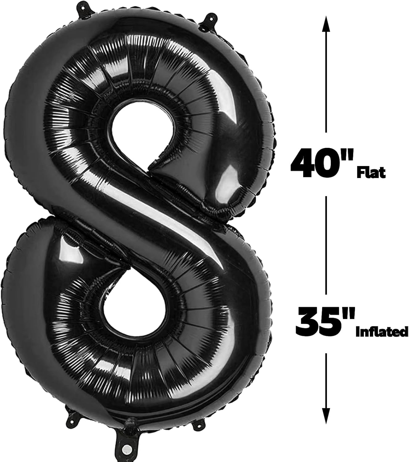 Black Foil Number 8 Balloon 40 Inch, Helium Mylar Eight Numbers 8 18 28 38 48 58 80 88 Birthday Balloons, 8th Black Women Men Anniversary Graduations Party Supplies