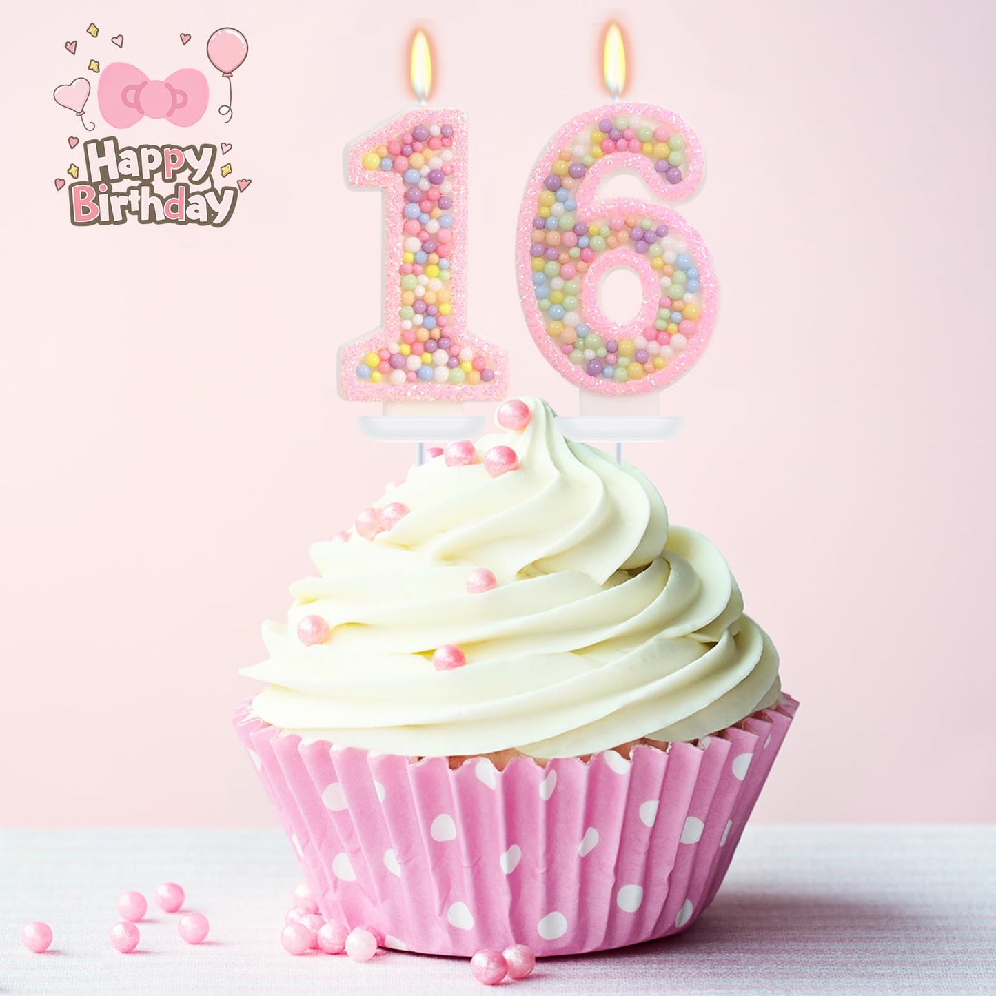 FAMGift Pink Birthday Candles - Number 16 Candle, Colorful Macaron Candles, Sweet 16 Cake Topper 16