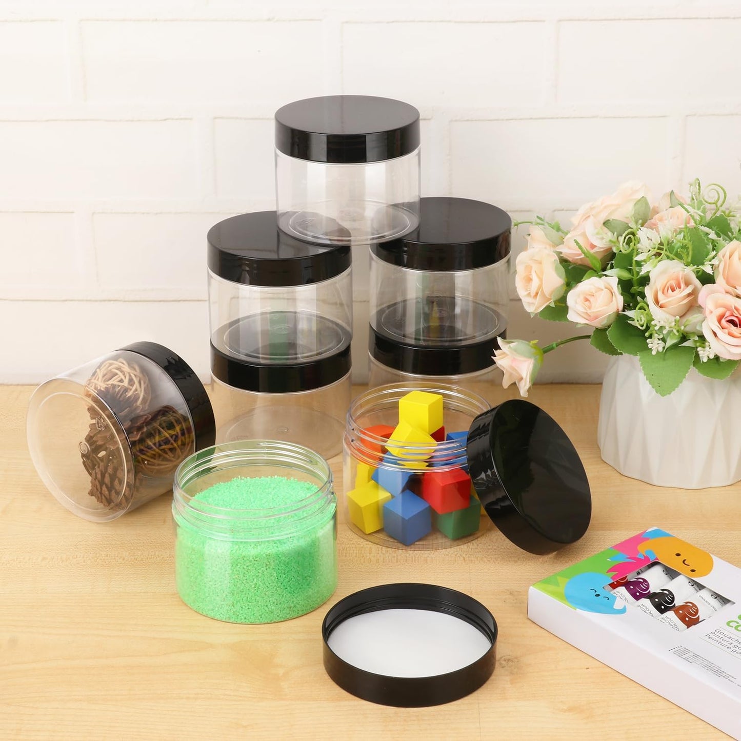 36 Packs 10 OZ Transparent Plastic Jars with black Lids, Body Butter Containers, Cosmetic Containers jars for Kitchen Ingredients, beads, sequins, Lotion, Cream, DIY Crafts and More by KUKLIPJIM.