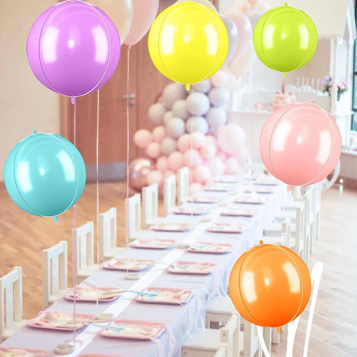 Giant 4D Foil Balloons, 6Pcs Pink Yellow Purple Blue Green Orange Round Balloons, 22 Inch Big Round Foil Balloon for Rainbow Balloon Birthday Party Baby Shower Wedding Decorations