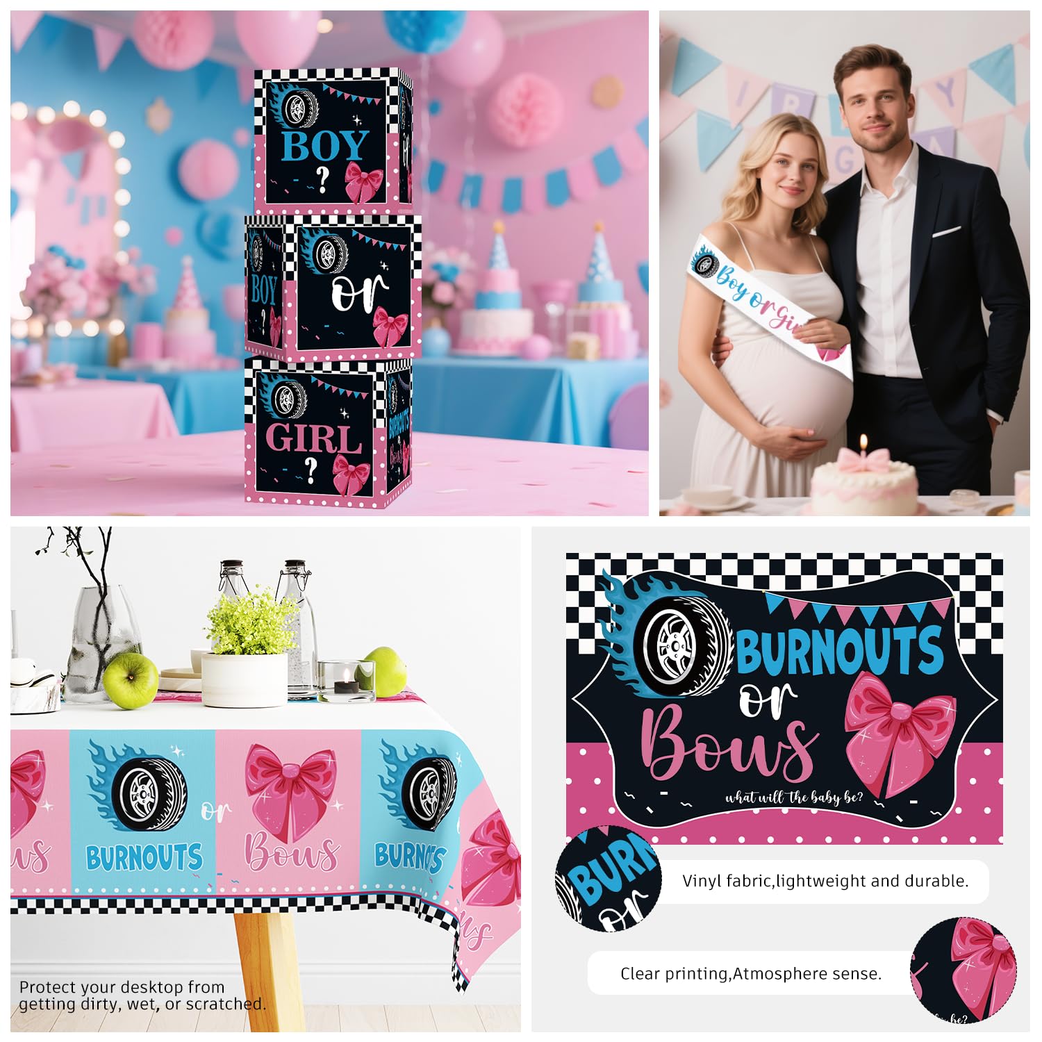 Cocomigo Burnouts or Bows Gender Reveal Decorations for 25 Guests,