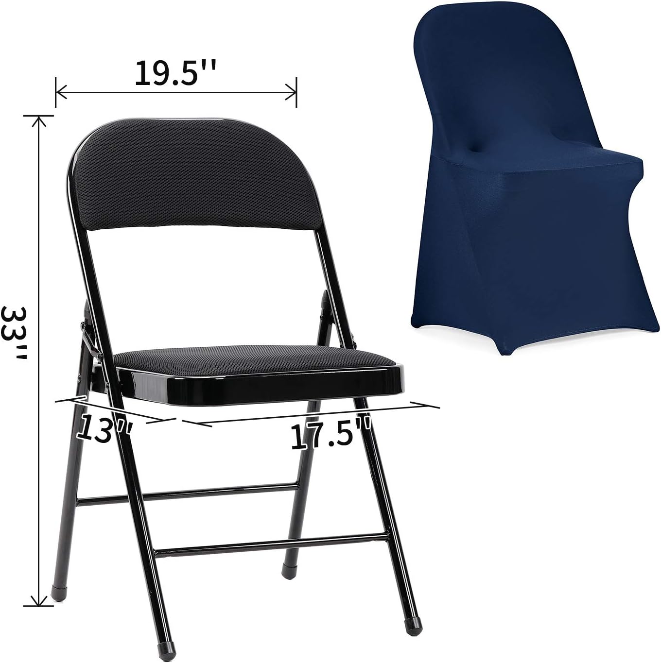 Peomeise Stretch Spandex Folding Chair Cover for Wedding Party Dining Banquet Event (Navy,6pcs)