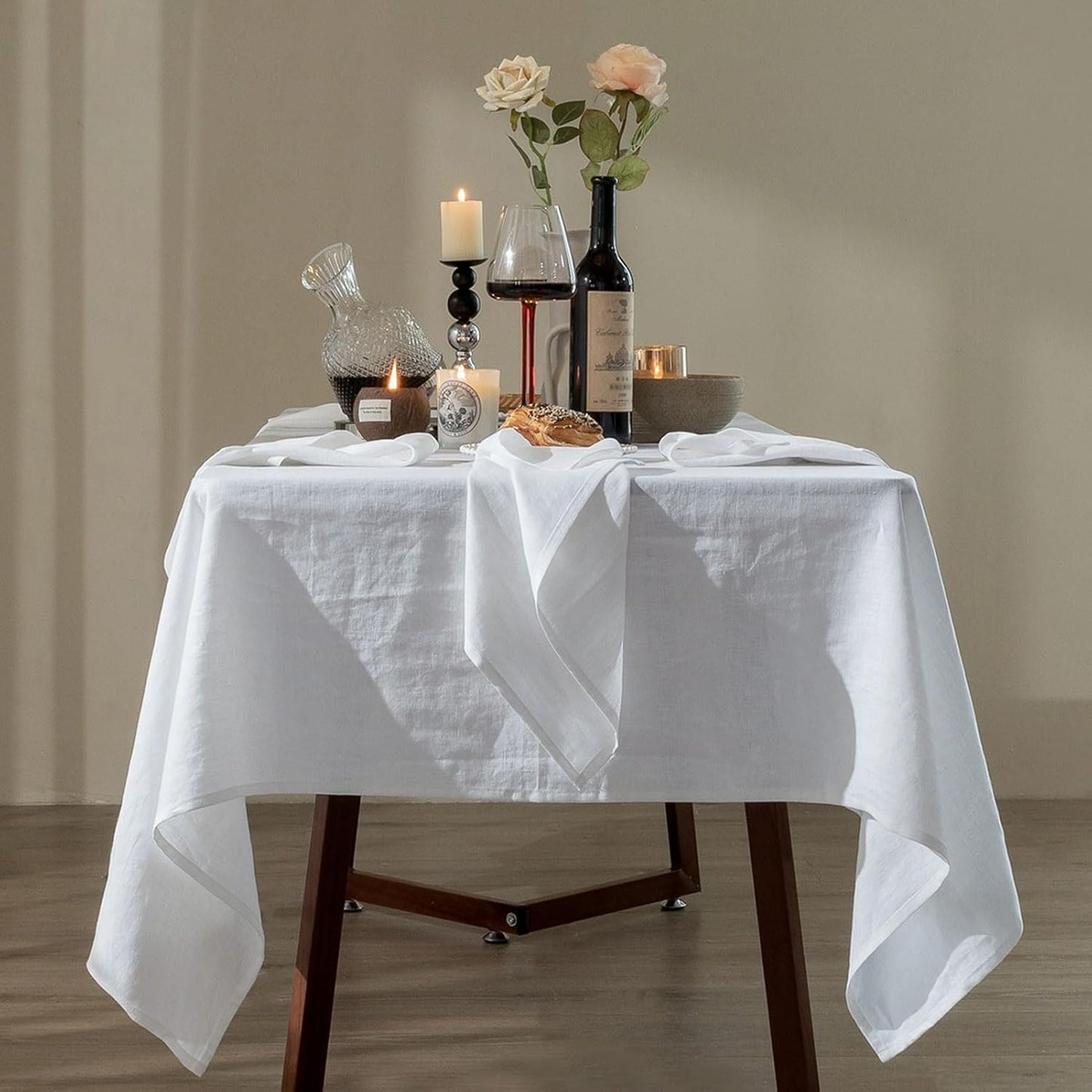 Talasily Linen Tablecloth 100% Pure Linen Table Cloth 60x120 Inches Rectangle Tablecloths Washable Cloths for Kitchen, Dining, Buffet Parties, Holidays, Picnic, Weddings and Restaurants-White