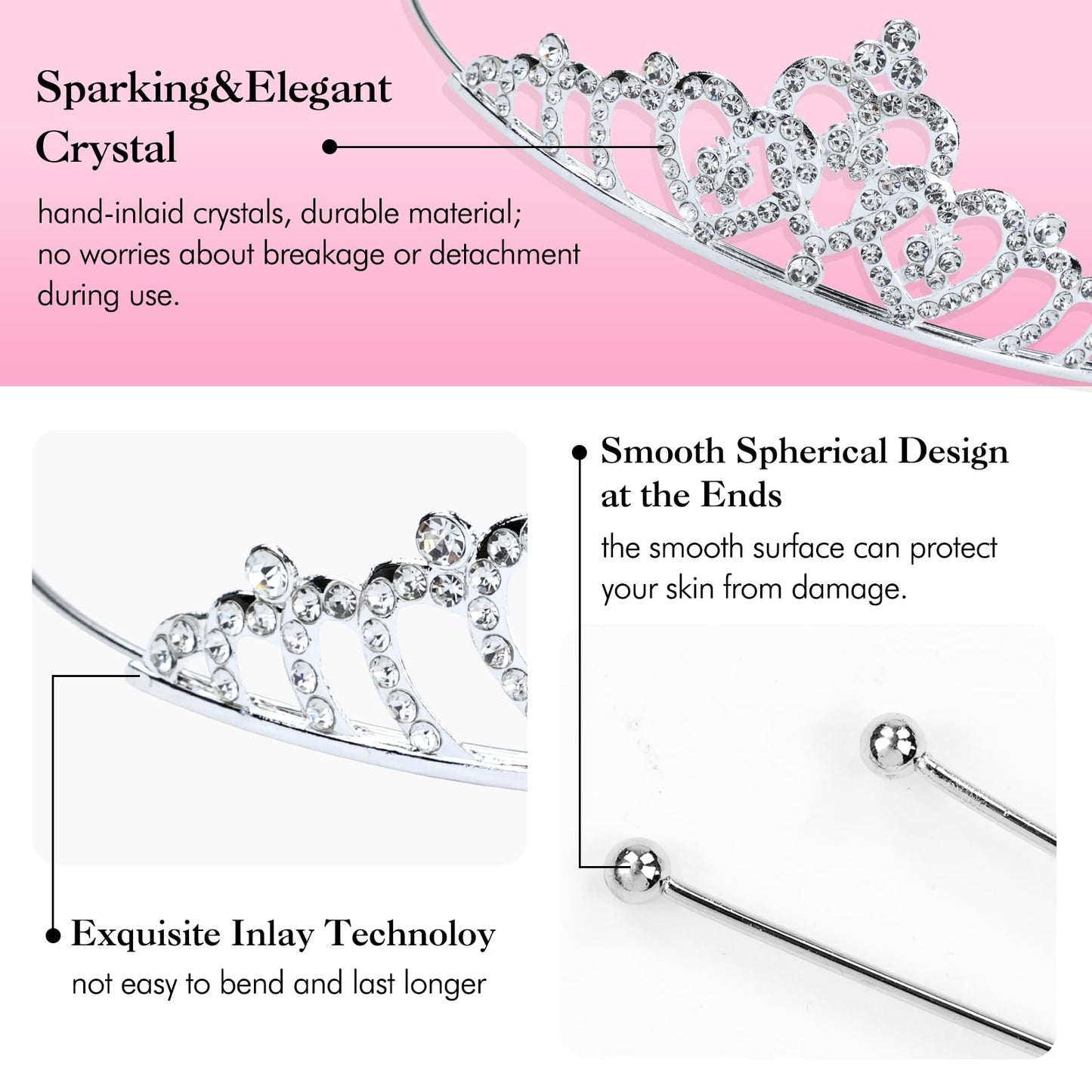 Lawie 8 Pack Birthday Tiaras, Rhinestone Crystal Princess Crowns, Silver Headbands for Women, Party
