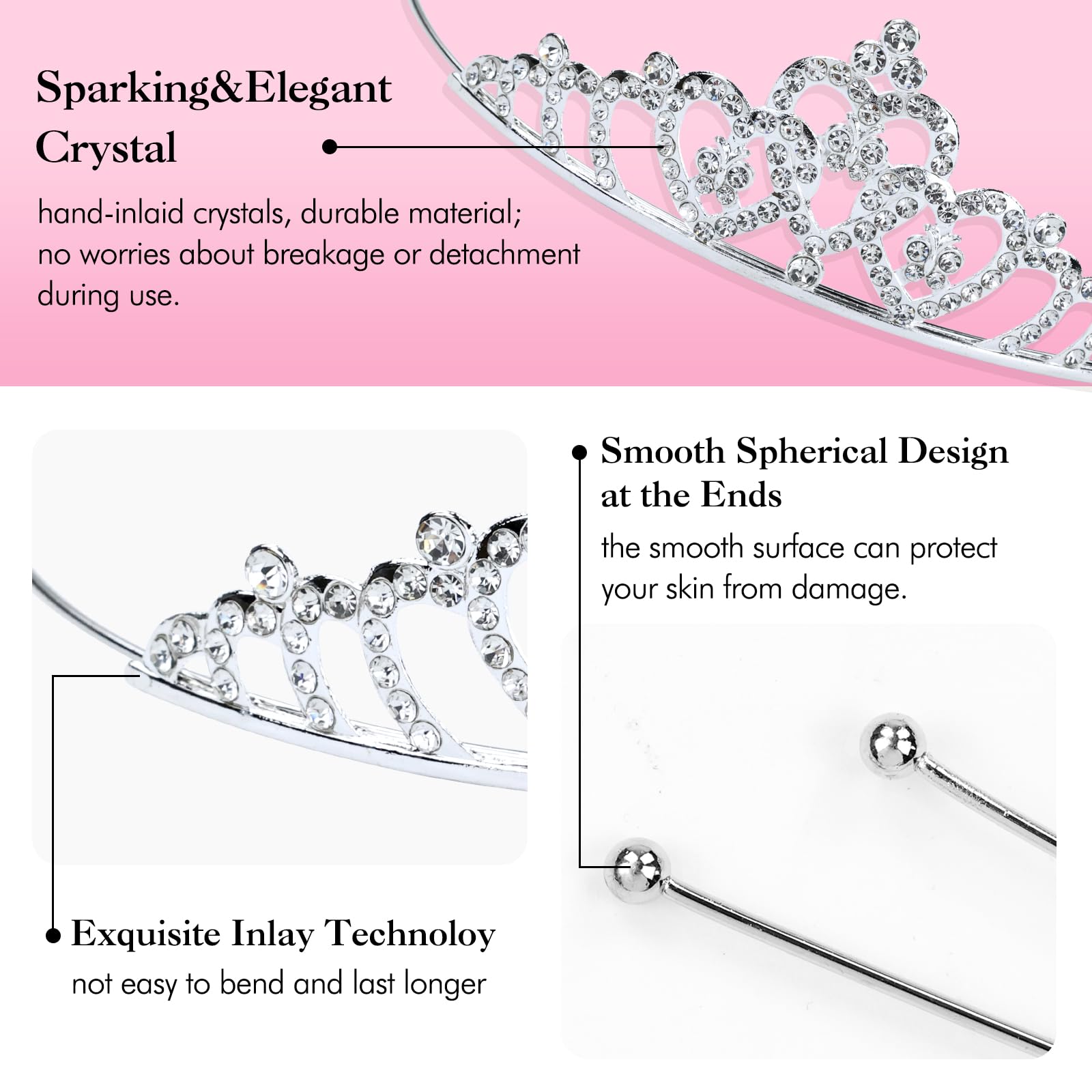 Lawie 8 Pack Birthday Tiaras, Rhinestone Crystal Princess Crowns, Silver Headbands for Women, Party