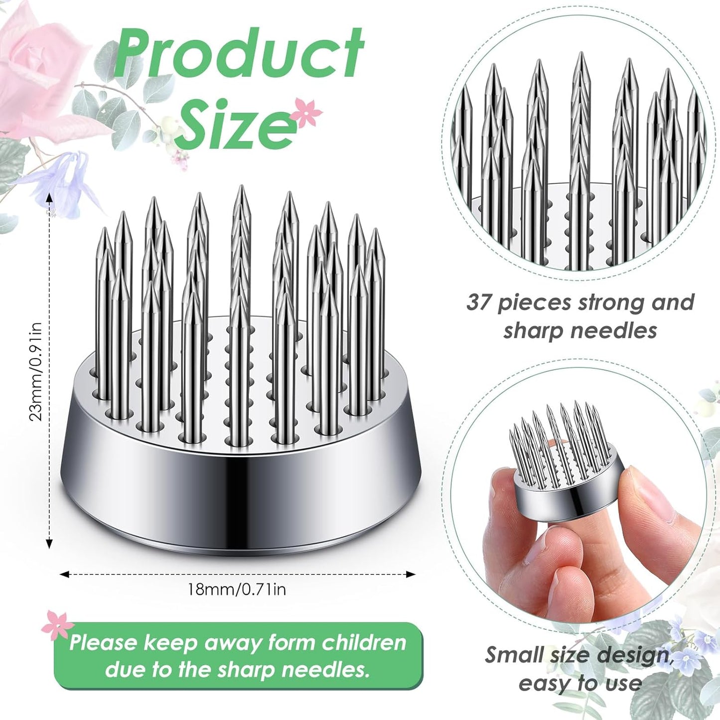 Kritkin 24 Pieces Flower Frogs Holder Mini Floral Round Flower Japanese Arranger Fixed Pin Holder for Arrangements Floral Plant Small Vase Ikebana Decoration Supplies Plant Fixation(0.9 Inch,Silver)