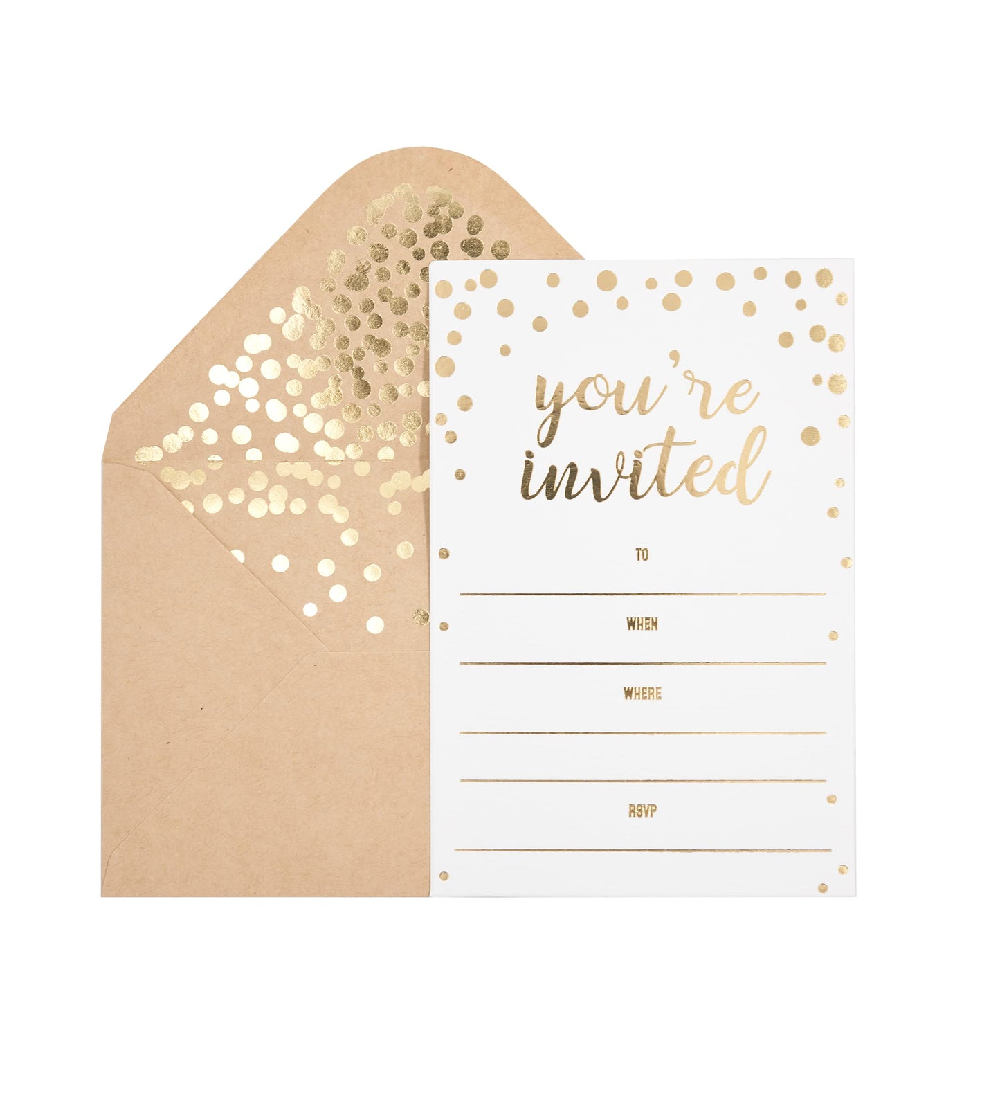 50 Pack Invitation Card - Elegant Greeting Cards ‘’You are Invited’’ in Gold Foil Letters – for
