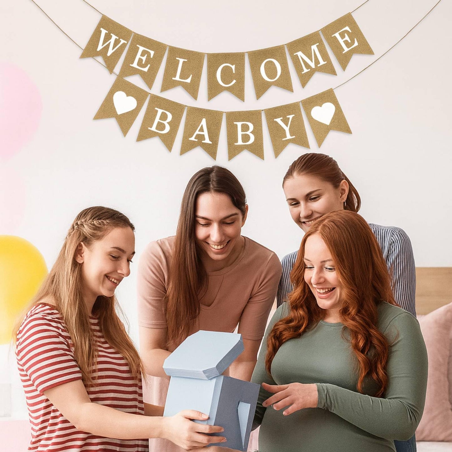 Anwyll Burlap Welcome Baby Banner - NO DIY Baby Shower Decoration Banner Oh Welcome Babies Shower