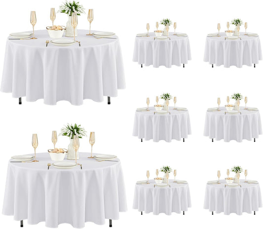 Fitable 8 Pack Round Tablecloths: Stain Resistant Wrinkle Free Circle Table Clothes, Washable Reusable Polyester Table Covers for Wedding Party Birthday Banquet Reception(White, 70 Inch)