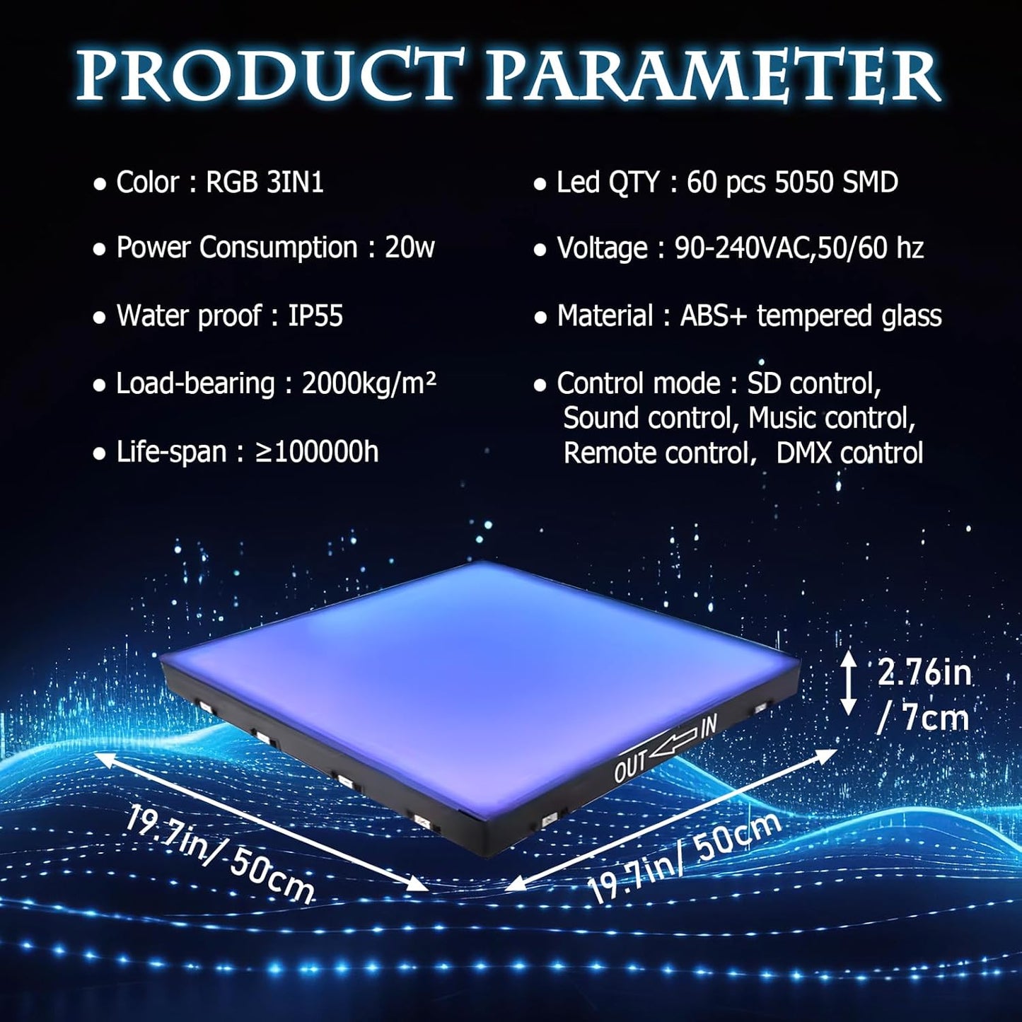 Dance Floor Stage Lights-Tempered Glass with Flight Case - RGB Color Changing Lights for Wedding, Party, Club - Non-Slip (RGB-Magnetic, 16 * 16 FT)