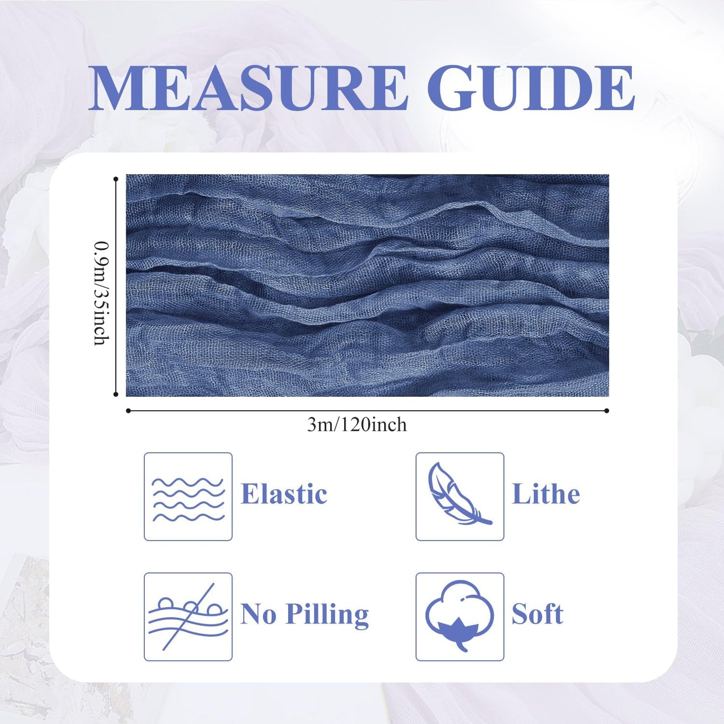 Asee'm 12pcs Cheesecloth Table Runner 120 Inches Long Blue Boho Gauze Cheese Cloth Runner 10FT Rustic Sheer Table Runners for Christmas Wedding Party Baby Shower Spring Easter Decoration