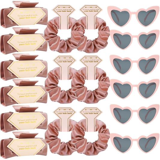 18pcs Bridesmaid Scrunchies Proposal Gifts Bachelorette Hair Claws Clips Girls heart sunglasses for Wedding Party Favors (Rose gold)