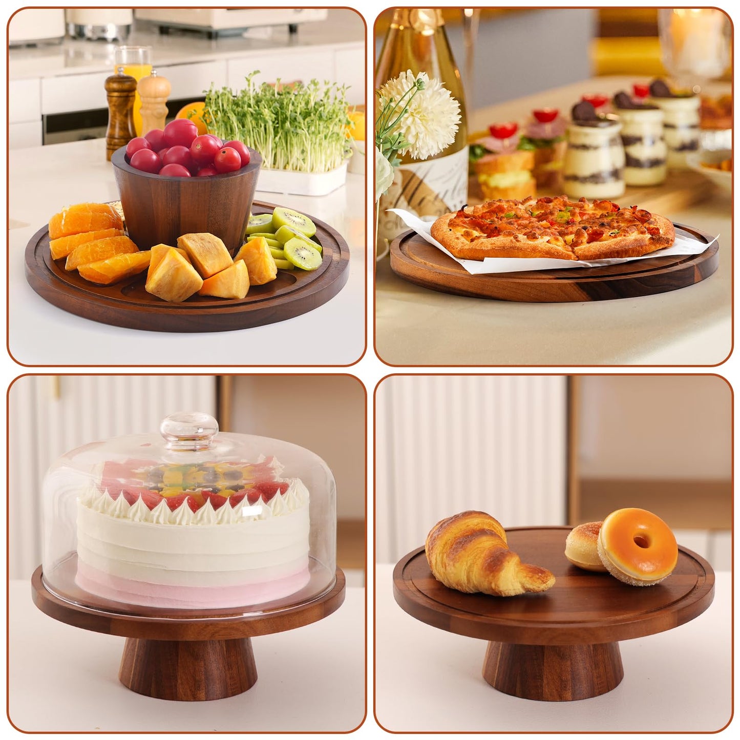 Acacia Wood Cake Stand with Glass Lid–12" Magnetic Base for Parties&Kitchen