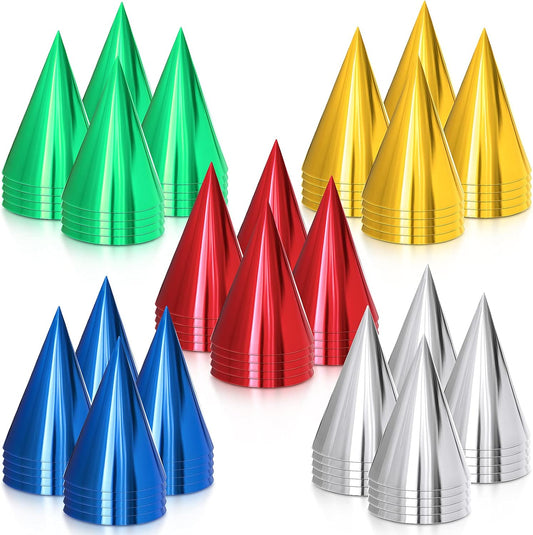 Sumind Colorful Birthday Party Hats Cone Hats for Adults Metallic Foil Cone Headwear