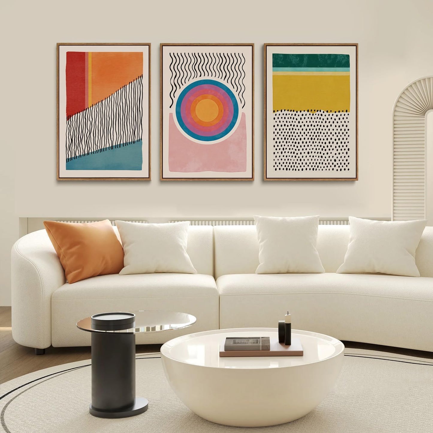 myusuar 3 Piece Large Modern Abstract Canvas Framed Wall Art For Living Room, Midcentury Minimalist Boho Wall Art Decor Posters Prints For Bedroom Office, 16x24in