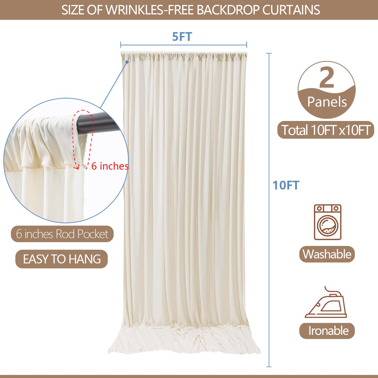 10x10ft Wrinkle Free Ivory Backdrop Curtain for Parties Soft Fabric Drapes Wedding Ivory Curtain