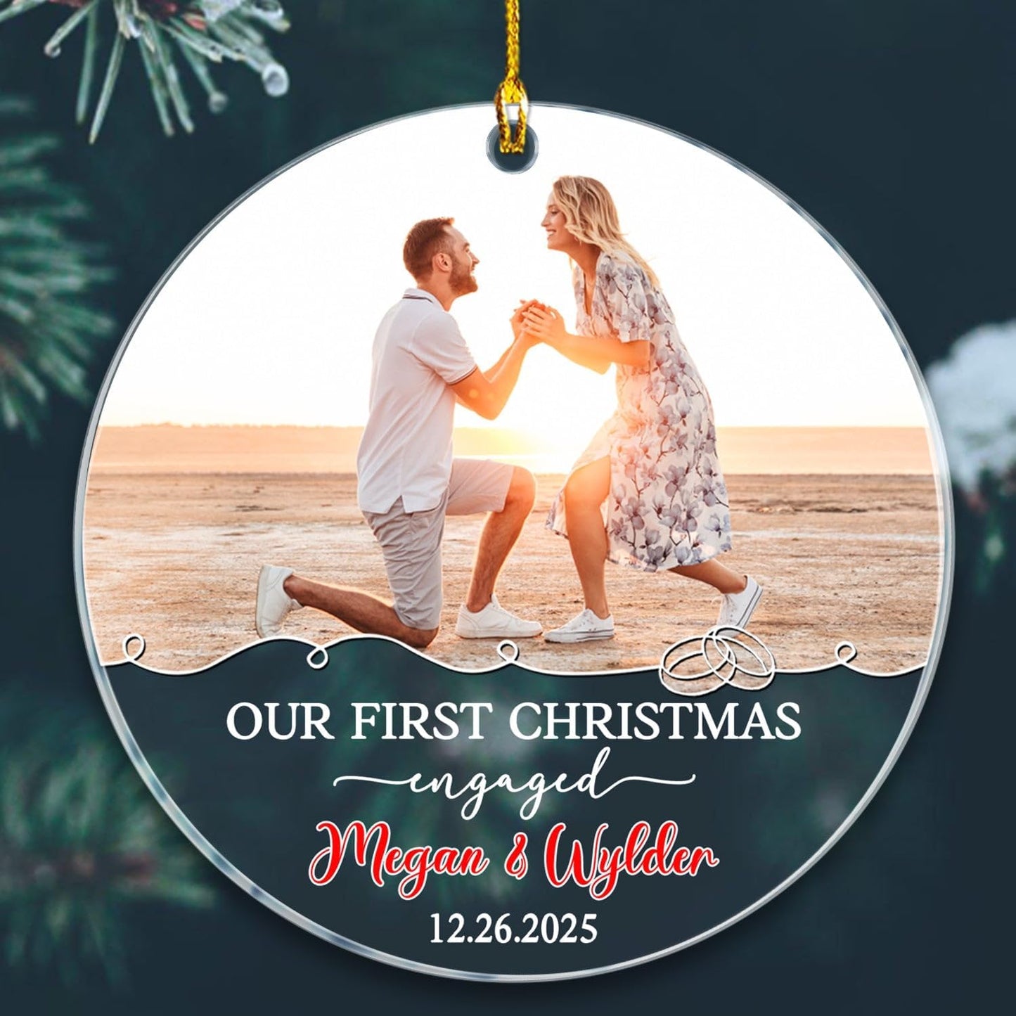 Our First Christmas Engaged Ornament, Customized Name Date & Photo Couple Just Engaged Ornament Gift for Bride to Be/Fiance/Fiancee, Personalized Add Photo Engagement Anniversary Xmas Ornaments