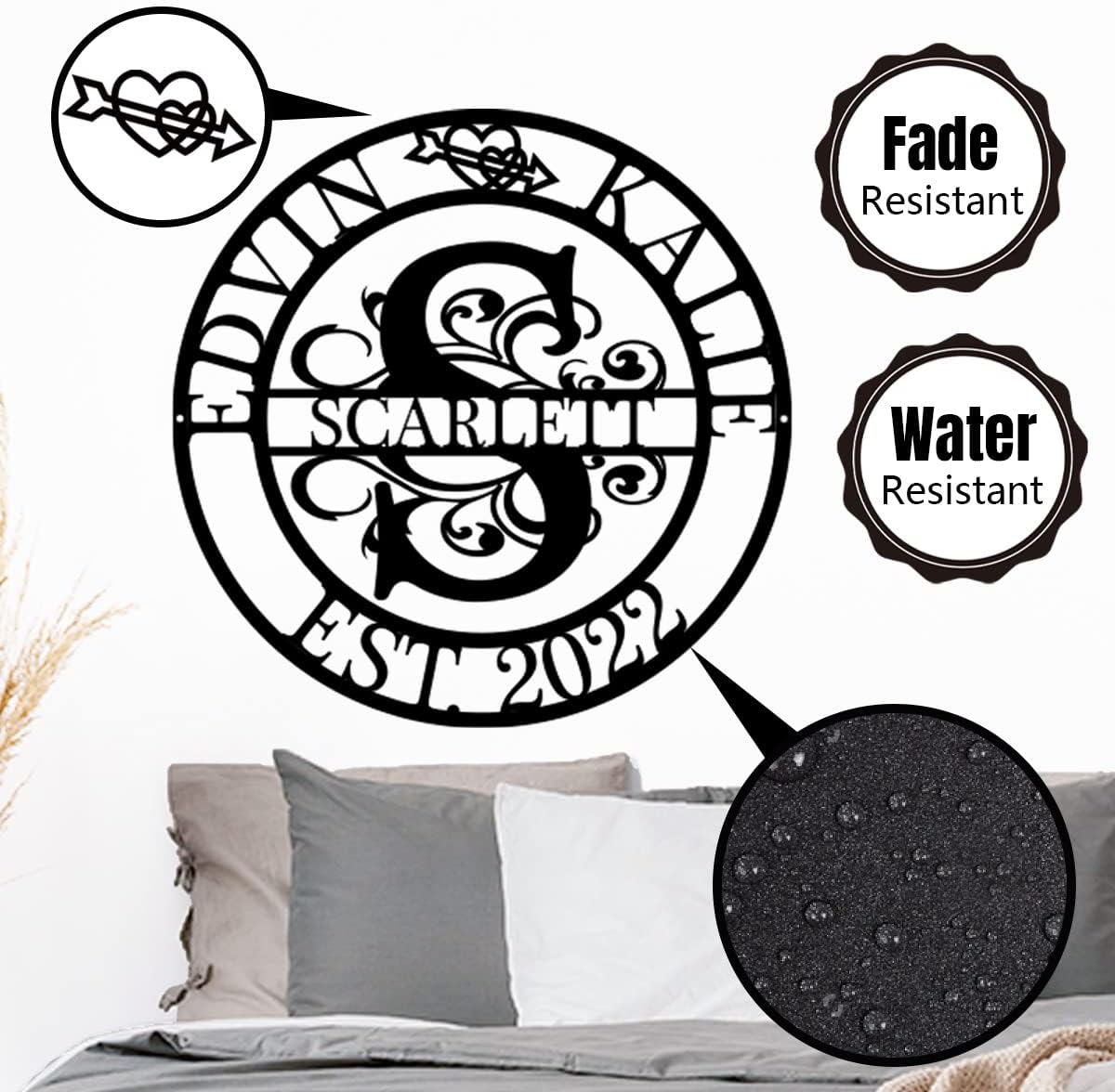 Custom Metal Sign, Personalized Metal Last Name Sign, Established Sign, Initial Name Sign, Outdoor Metal Sign, Family Name Sign,Split Letter Monogram Wall Decor,Housewarming Wedding Gift, Couples