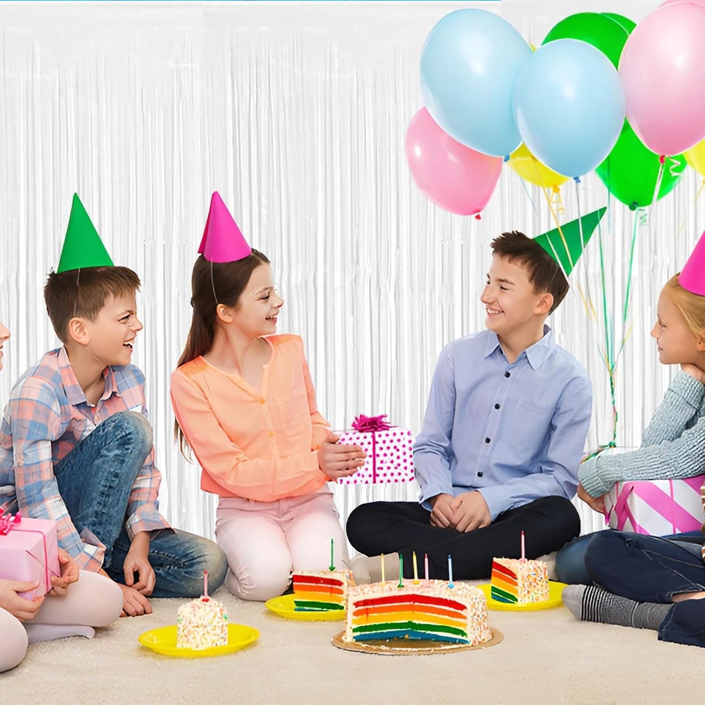 White Foil Fringe Curtain 3.3×8.3FT 6 Packs, Metallic Tinsel Curtains Party Streamers for Birthday Graduation Baby Shower Decoration (6pcs,3.3FT×8.3FT, White)