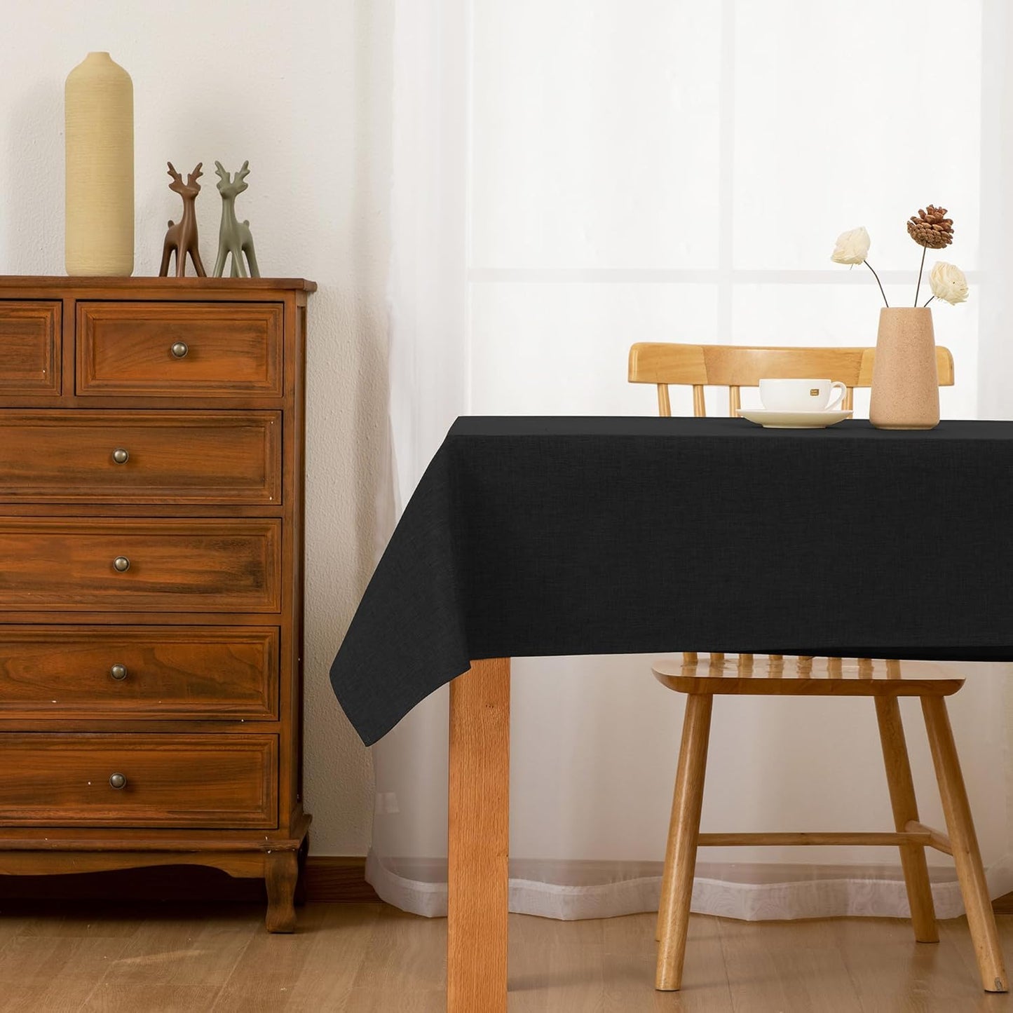 Hiasan 2 Pack Faux Linen Rectangle Tablecloth - Wrinkle and Stain Resistant Washable Table Cloth for Kitchen Dining Room Holiday Table Cover for Party Dinner, Black, 54 x 80 Inch