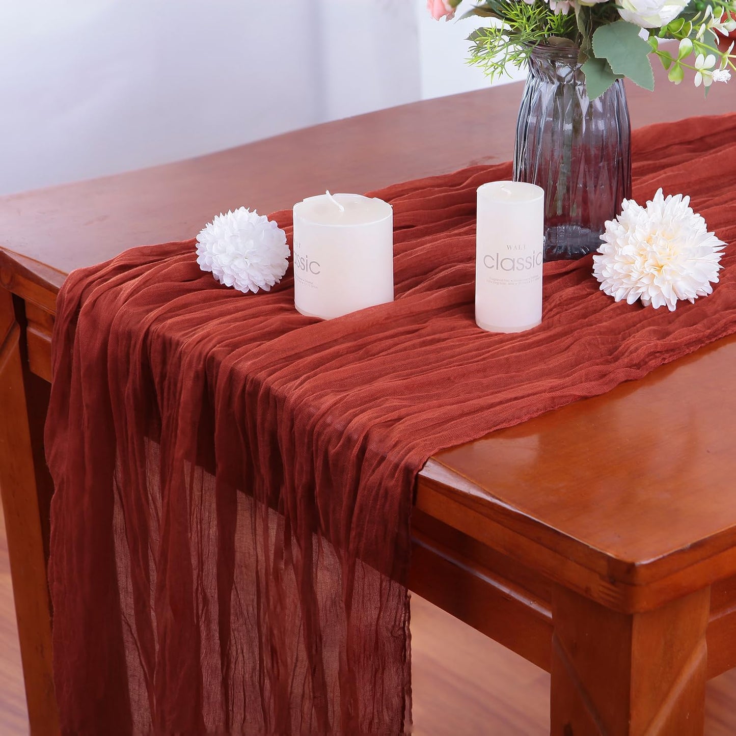 4 Pack Terracotta Cheesecloth Table Runner 35x120 Inch Boho Gauze Fabric Cheese Cloth Table Runner 10Ft Rustic Romantic Sheer Table Runners for Wedding Party Bridal Baby Shower Long Table Decoration