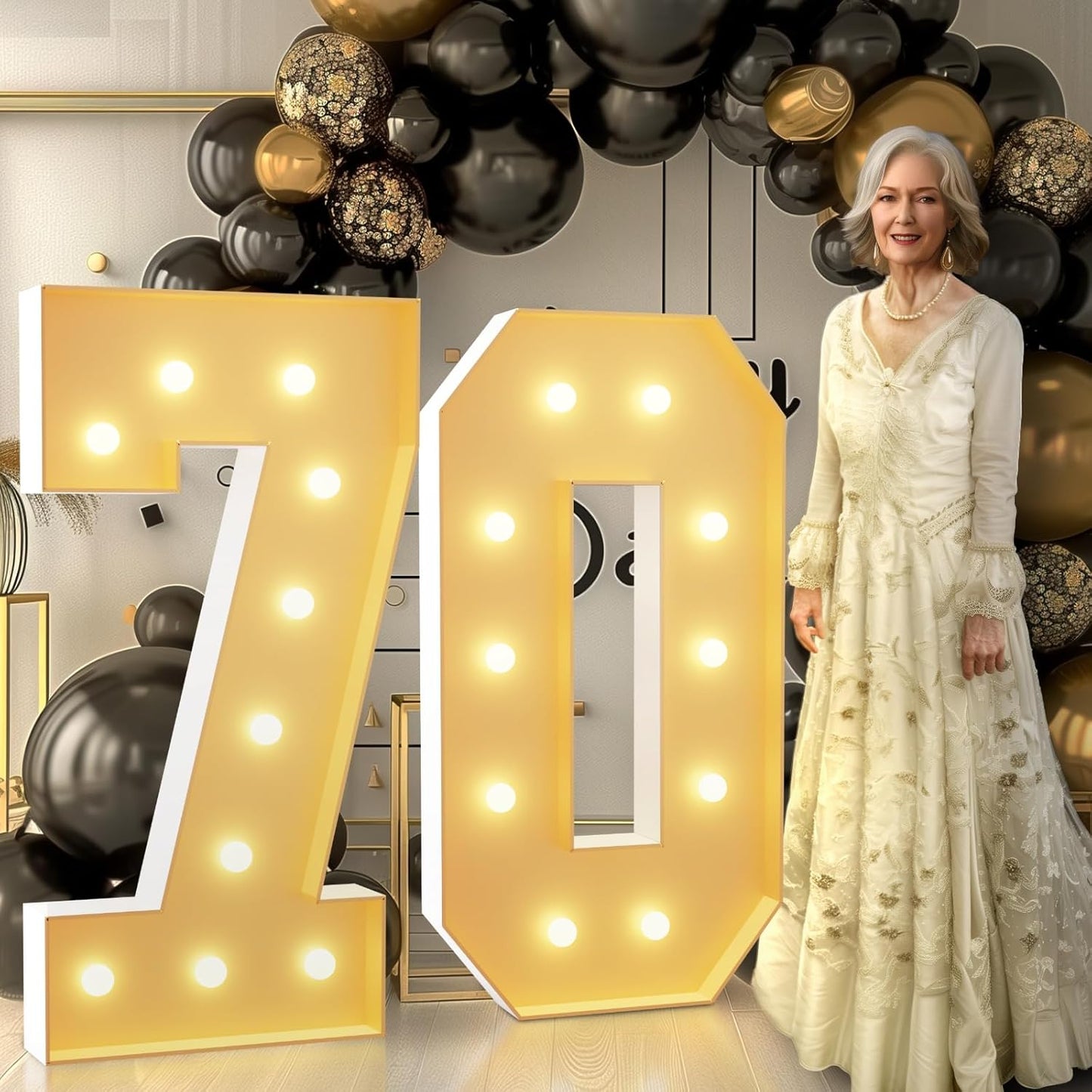 imprsv 4FT Light Up Numbers, Marquee Numbers 70th Birthday Decorations for Women Men, Large Light Up 70 for Birthday Women Foam Board Anniversary Party Decorations Arch Kit (DIY)