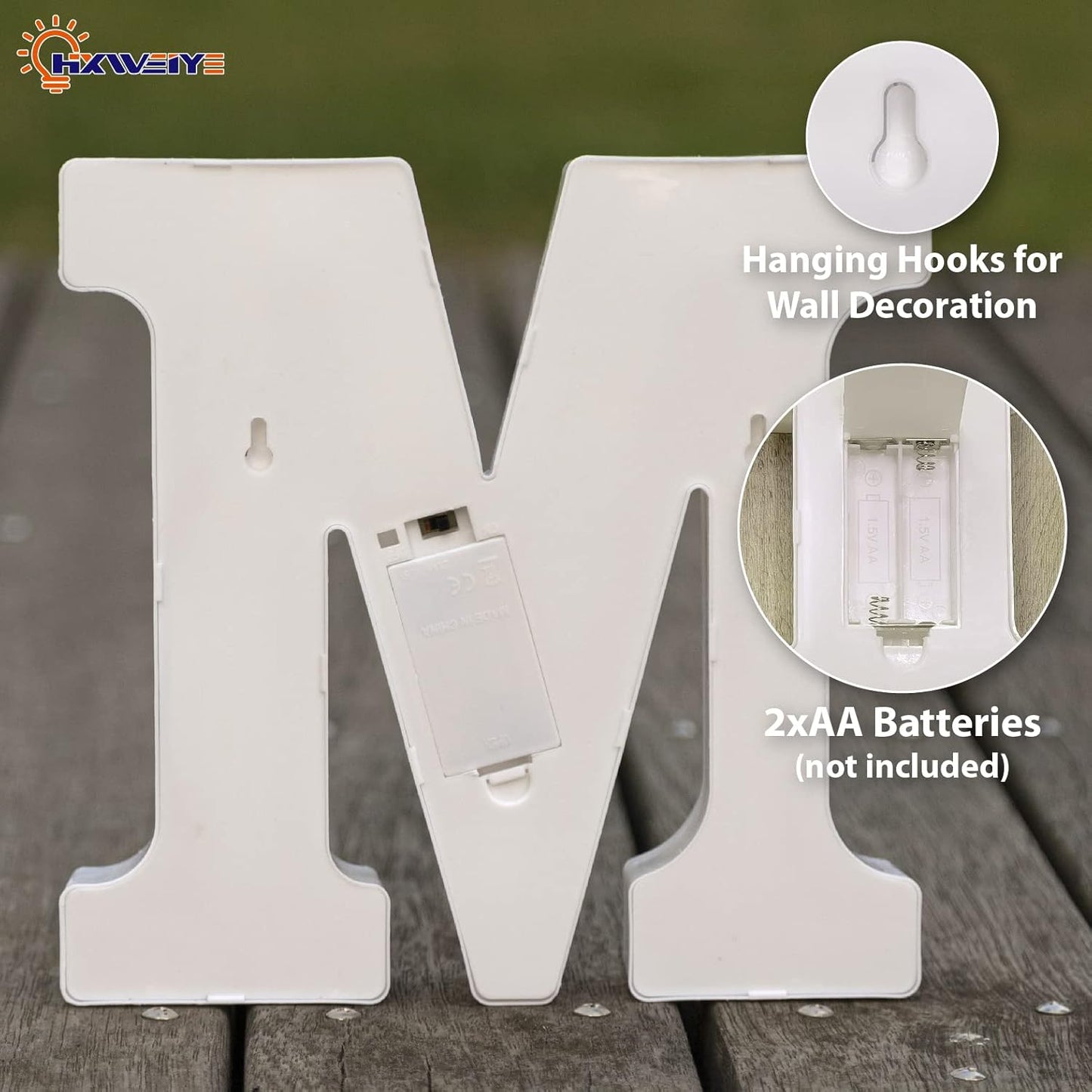 LED Marquee Letters Lights Sign-M, HXWEIYE Led Letters Lights 26 Alphabet, Light Up Number 0-9 Letters Sign for Party Home Birthday Anniversary Battery Powered Lighted Letters(Warm White)
