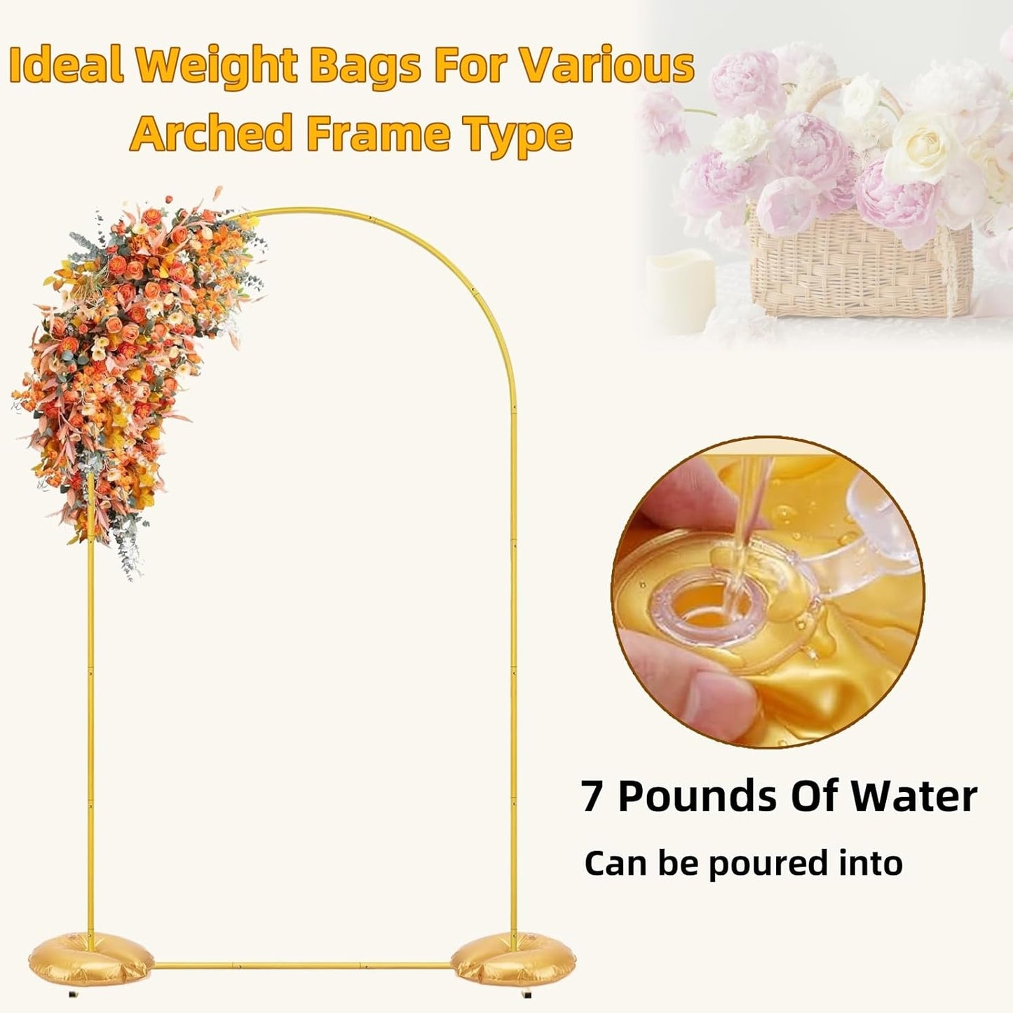 10 Pcs Gold Water Weight Bags for Arch Stand Base – Heavy Duty Fillable Backdrop Stand Weights for Wedding Party Balloon Arch, Metal Arch Frame Base, Thickened Water-Fill Bags