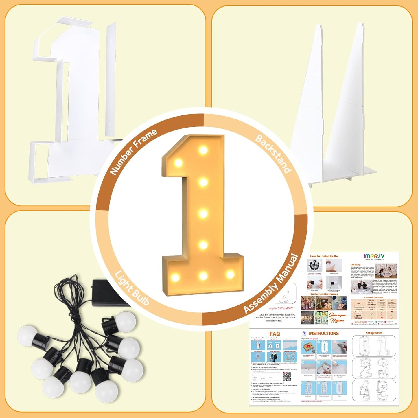 imprsv 3FT Marquee Numbers, Light Up Numbers for 1st 21st Birthday Decorations Anniversary Party Decor, Number 1 Light Up Number, Pre-Cut Foam Board Kit