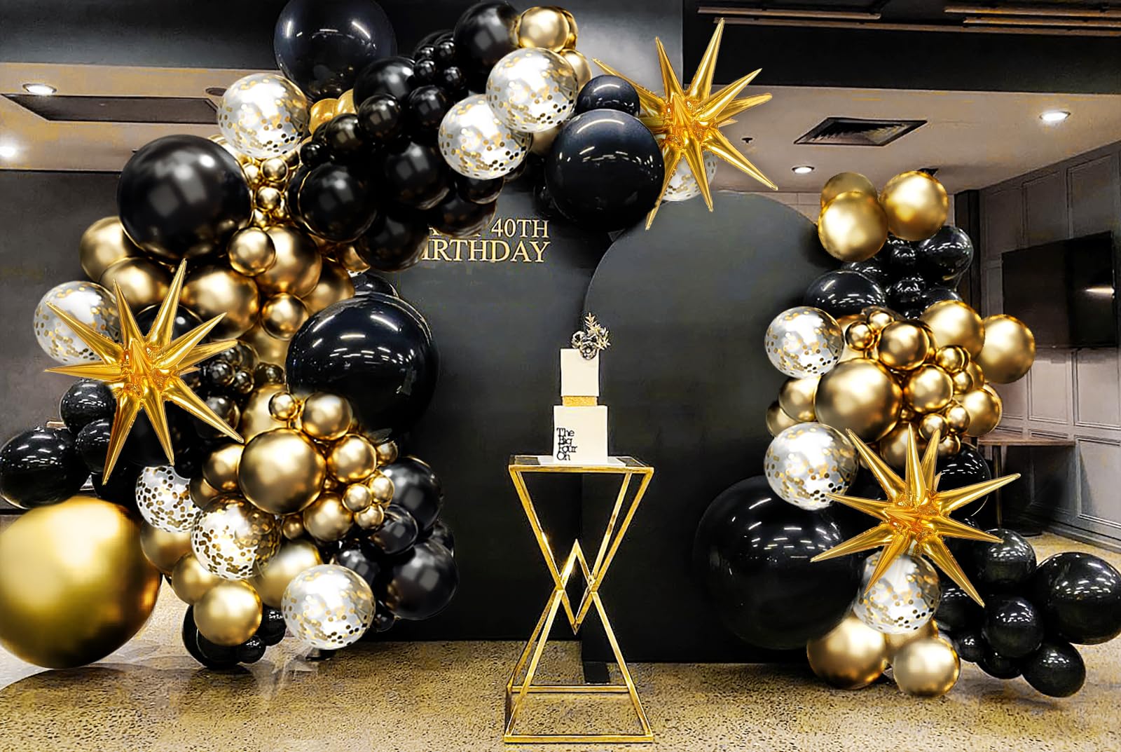Black and Gold Balloons Garland Arch Kit with Black Gold Confetti Balloons