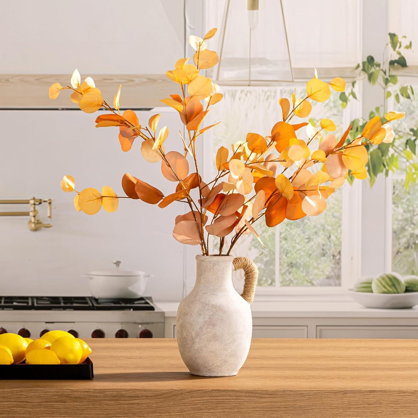 Ceramic Flower Vase Home Decor - 10 Inch Large White Rustic Table Flowers Vases Living Room Bedroom Plant Decorations Farmhouse Vintage for Kitchen Shelf Office Coffee Dining Desk House Women