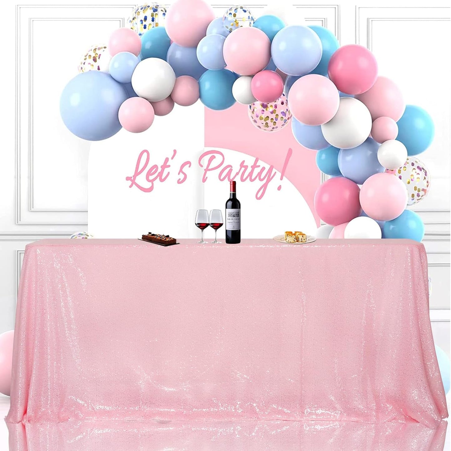 SquarePie Sequin Tablecloth 50 x 72 Inch Pink Sparkly Table Linen for Wedding Party