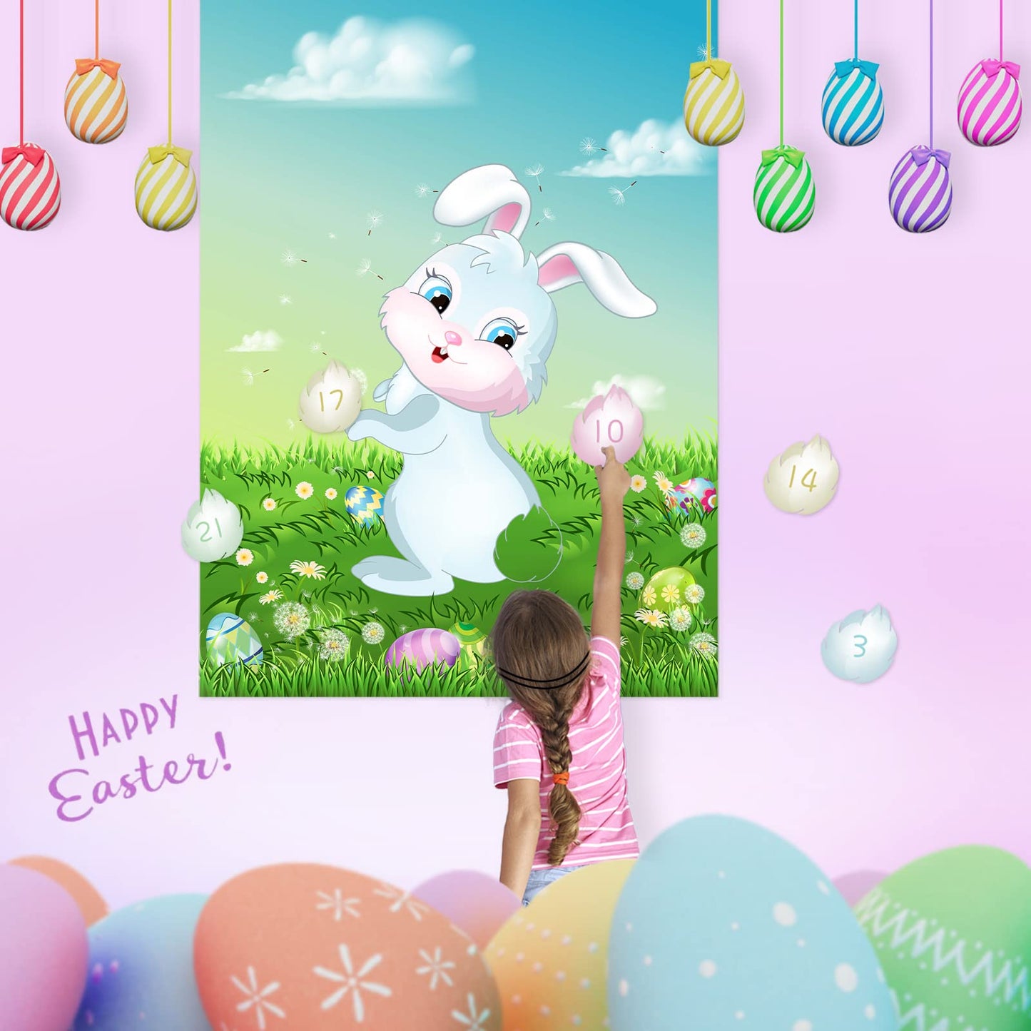 ASTARON Pin The Tail on The Bunny Game for Birthday Party, Easter Party Game with 24 pcs Tail