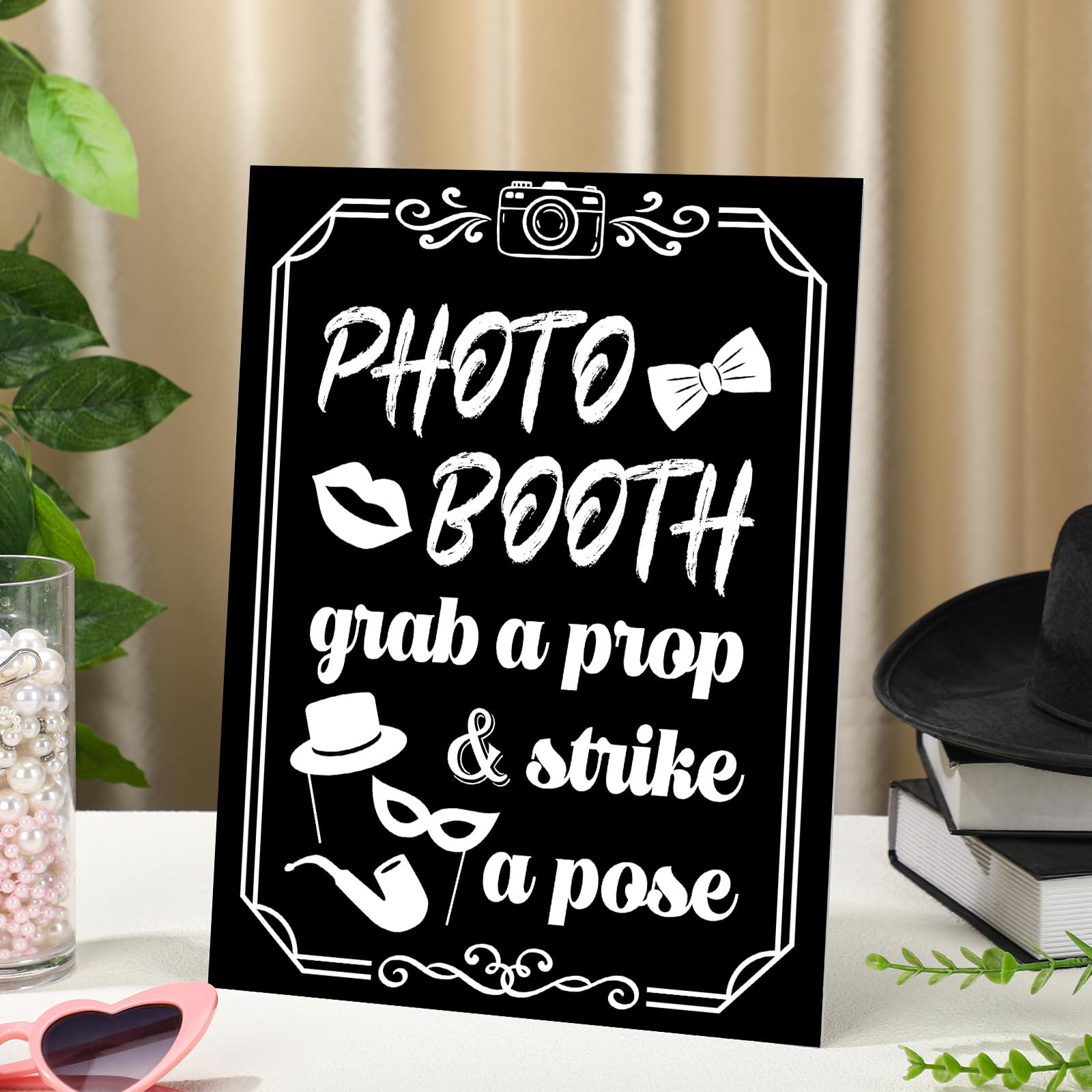 Briwooody Photo Booth Sign with Stand Retro Background Table for Indoor and Outdoor Party Theme