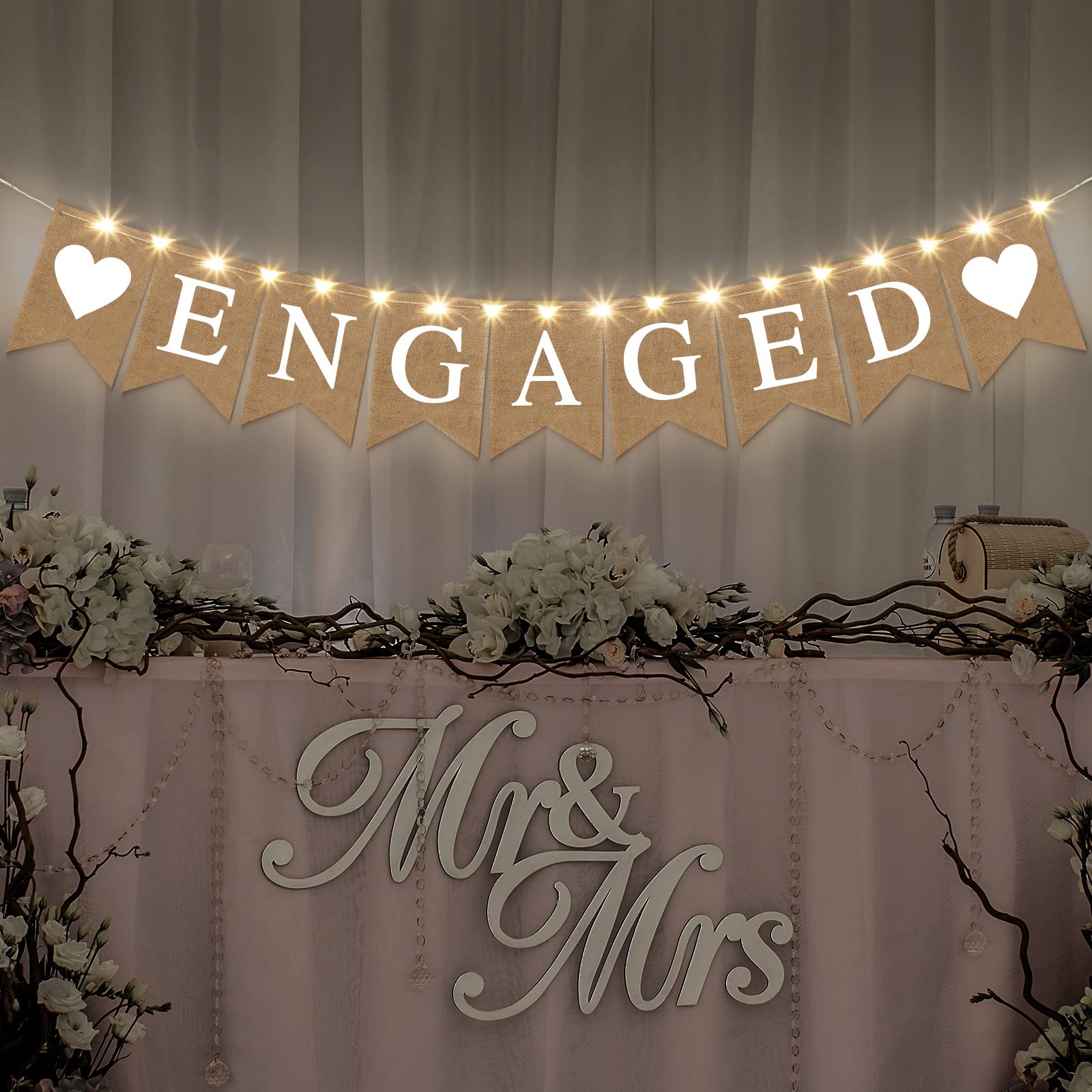 Engagement Party Decorations Banner with LED Fairy Lights for Engaged Party