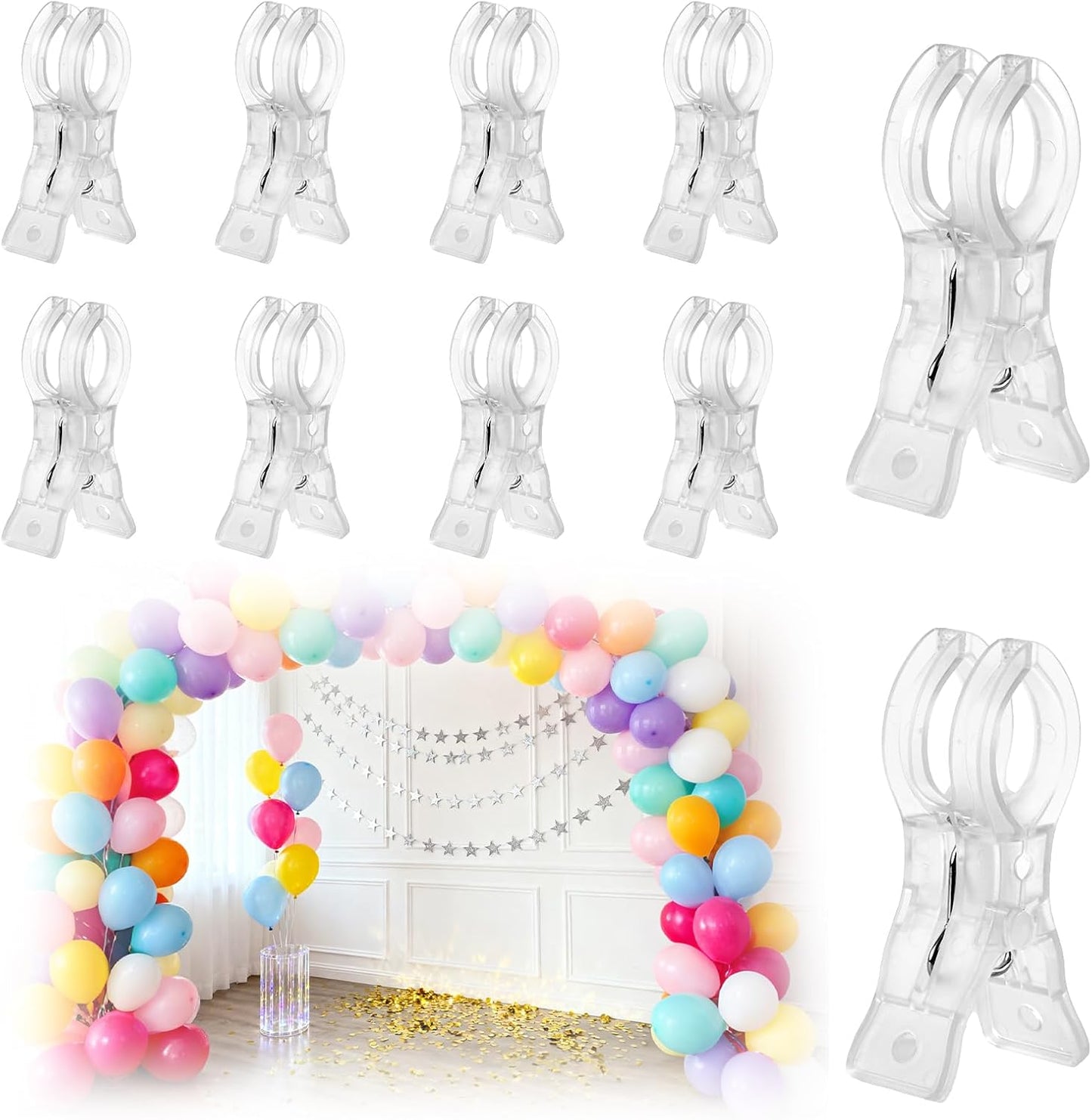 10pcs Balloon Arch Clips, Plastic Spring Garland Clamps Transparent Heavy Duty Clips for Balloon Arch Photography Wedding Engagement Backdrop Crafts Decoration
