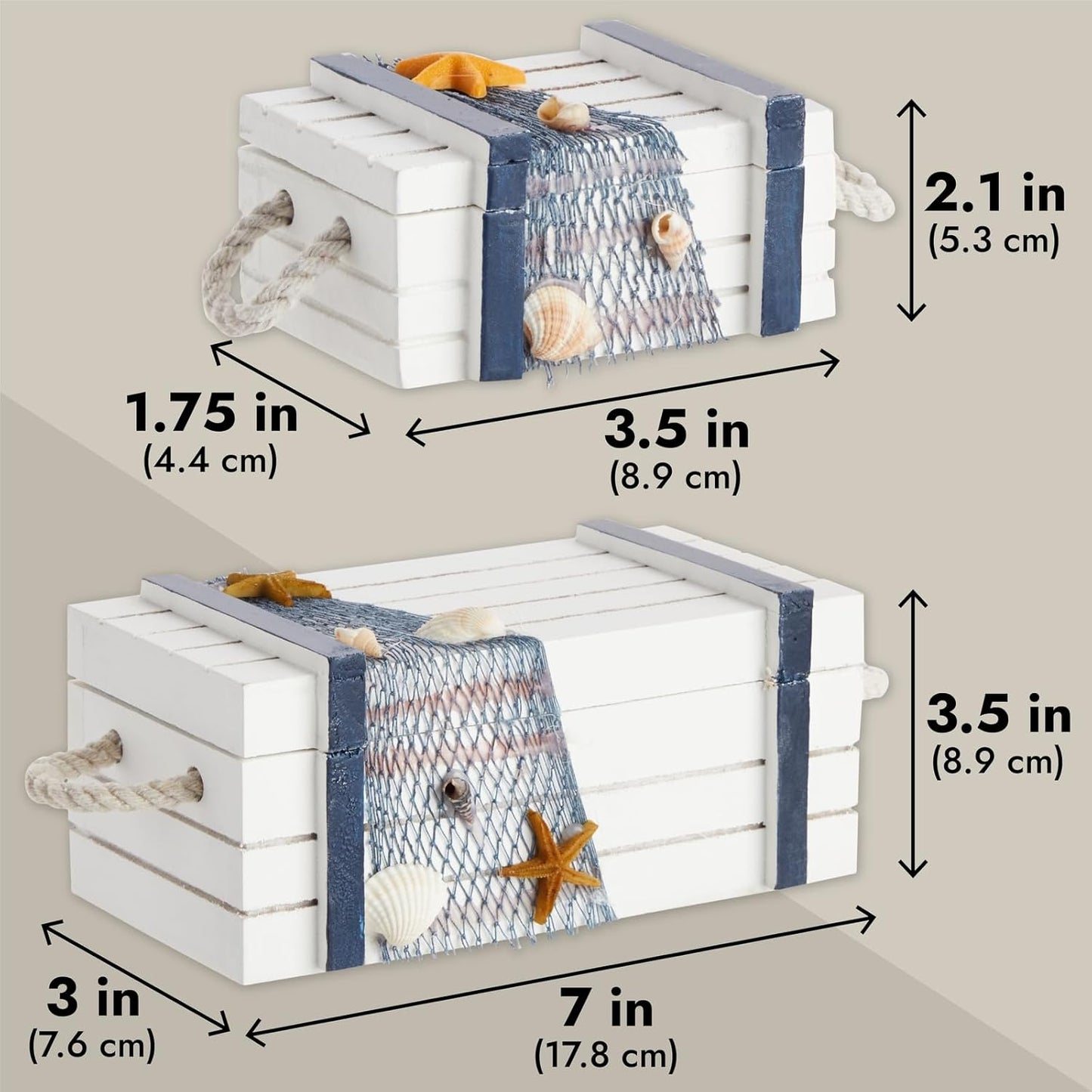 Juvale Nautical Wooden Jewelry Box Set - Jewelry Storage & Nautical Decor Boxes with Lids - Coastal Decor Table Centerpiece