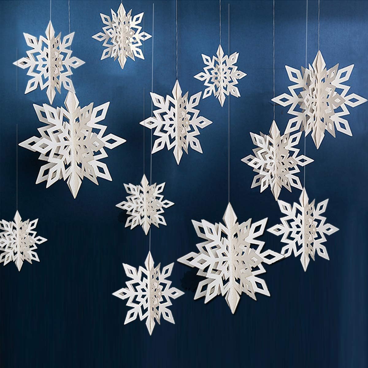 OuMuaMua Winter Christmas Hanging Snowflake Ornaments, 12PCS Snowflakes Garland & 12PCS 3D Glittery