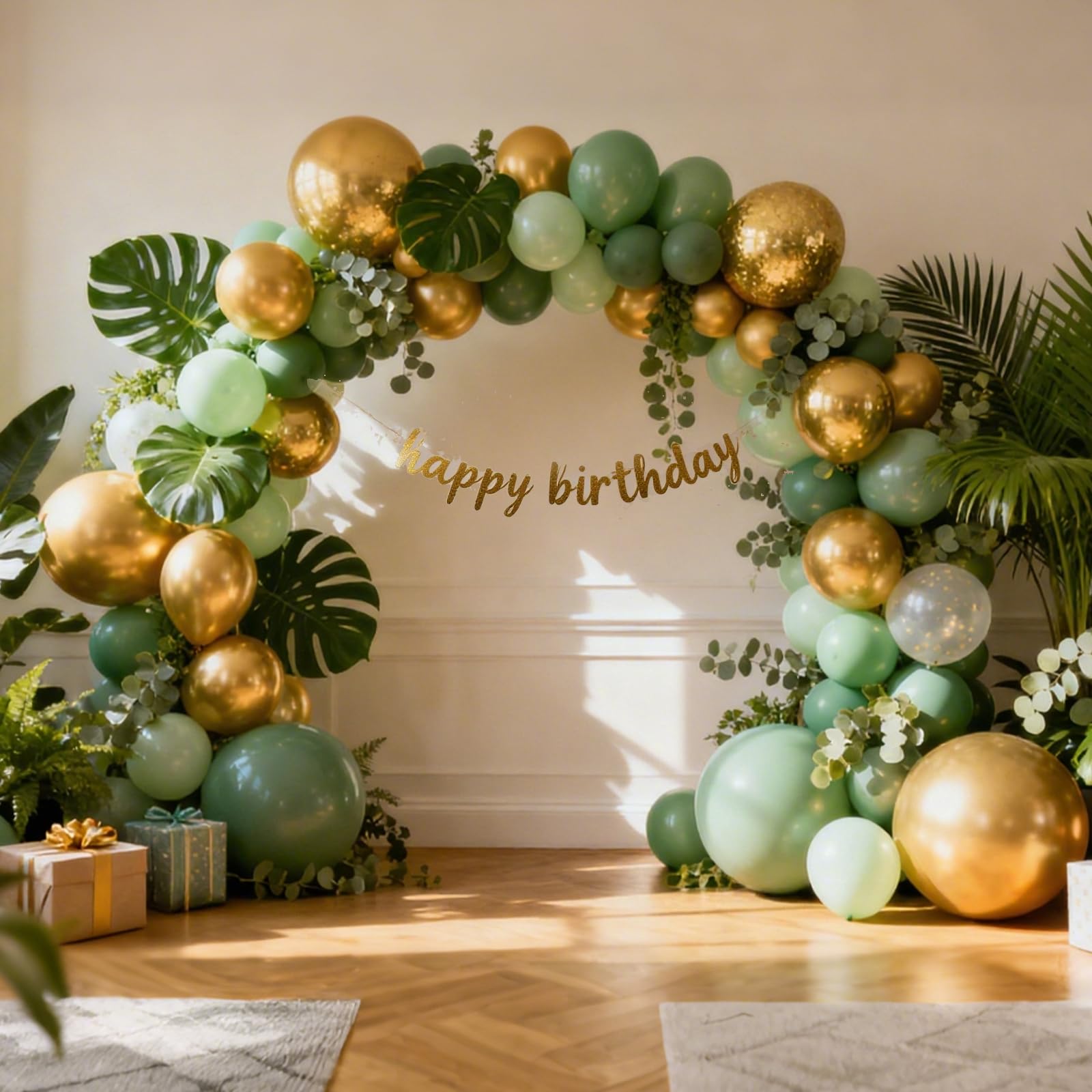 RUBFAC Gold Balloons Different Sizes Chrome Gold Balloon Arch Kit 129pcs