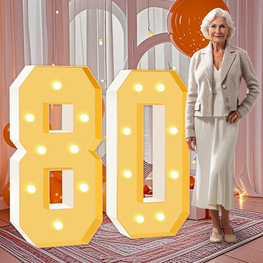 3FT Marquee Numbers 80, Large Light Up Numbers 60th Birthday Decorations for Her Him, Cardboard Numbers for Women Men Seniors Anniversary Party Decor Backdrop, DIY Foam Board Mosaic Number Sign