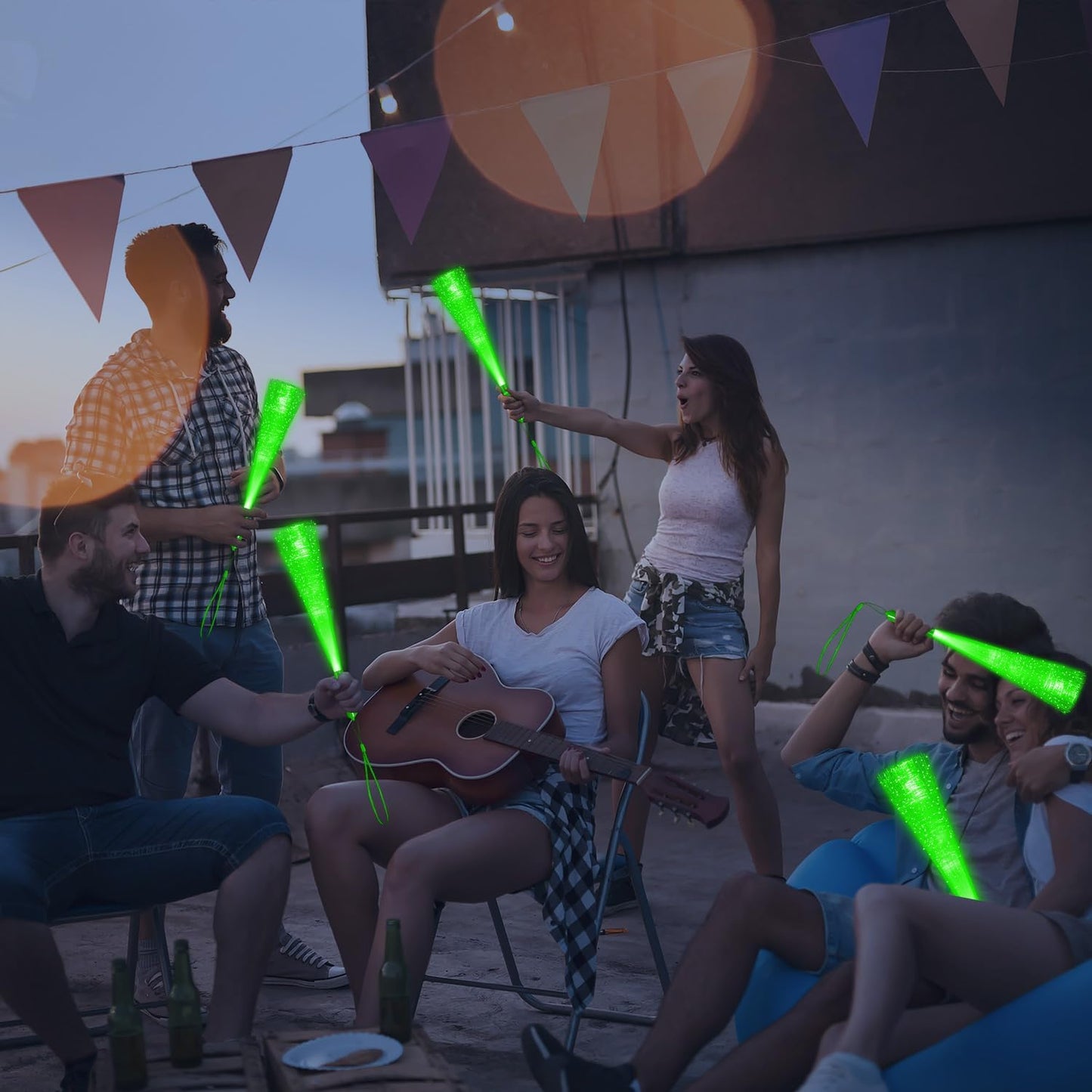 48 PCS Green Glow Fiber Wands Sticks LED Light Wands 3 Modes Flashing Fiber Optic Light Rod Bulk Fiber Optic Wands for Bar St. Patrick's Day Halloween Christmas