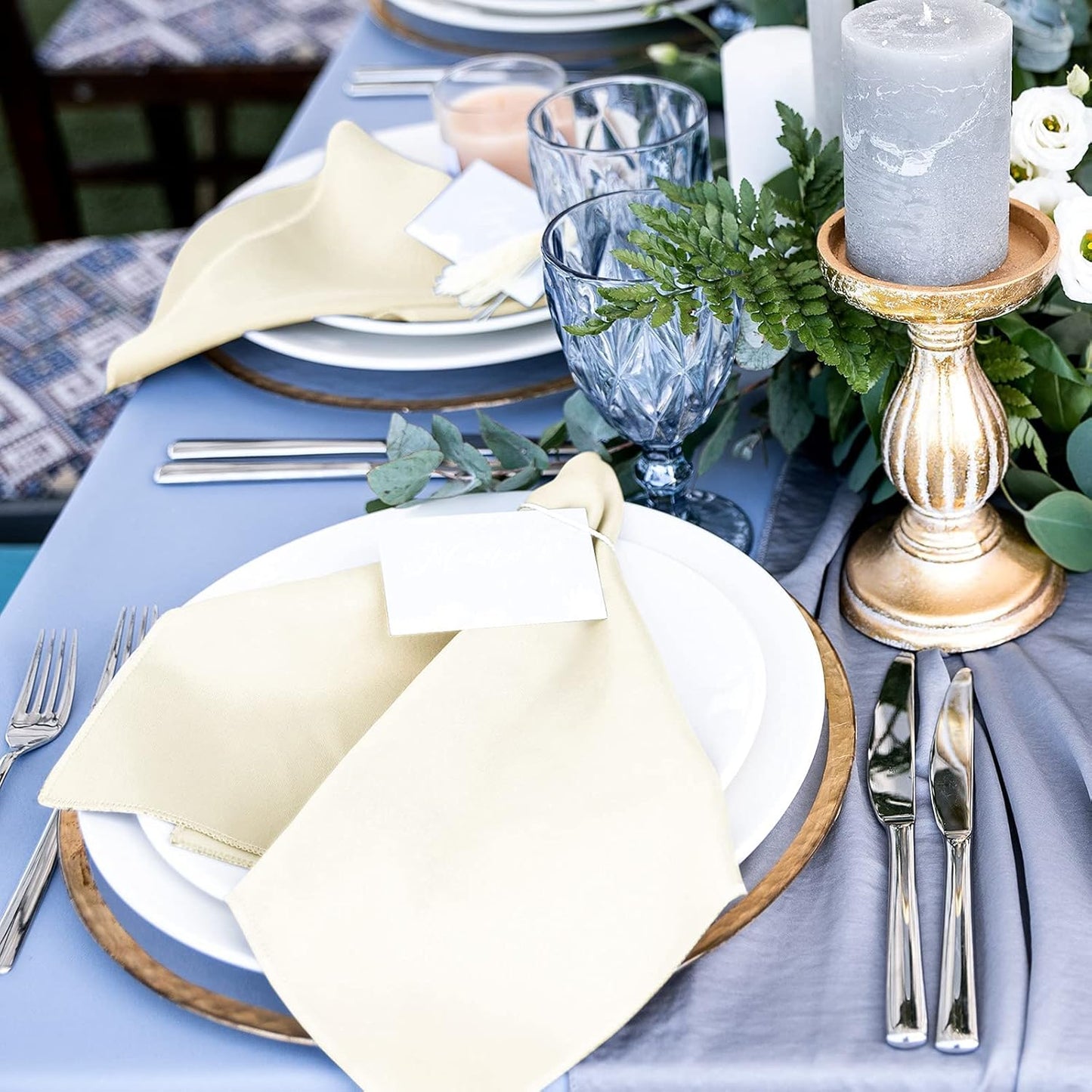 ANECO 12 Pieces Satin Napkins Soft Dinner Napkins Square Table Napkins 17 x 17 Inches for Restaurant Weddings Party Dinner Decoration (Ivory)